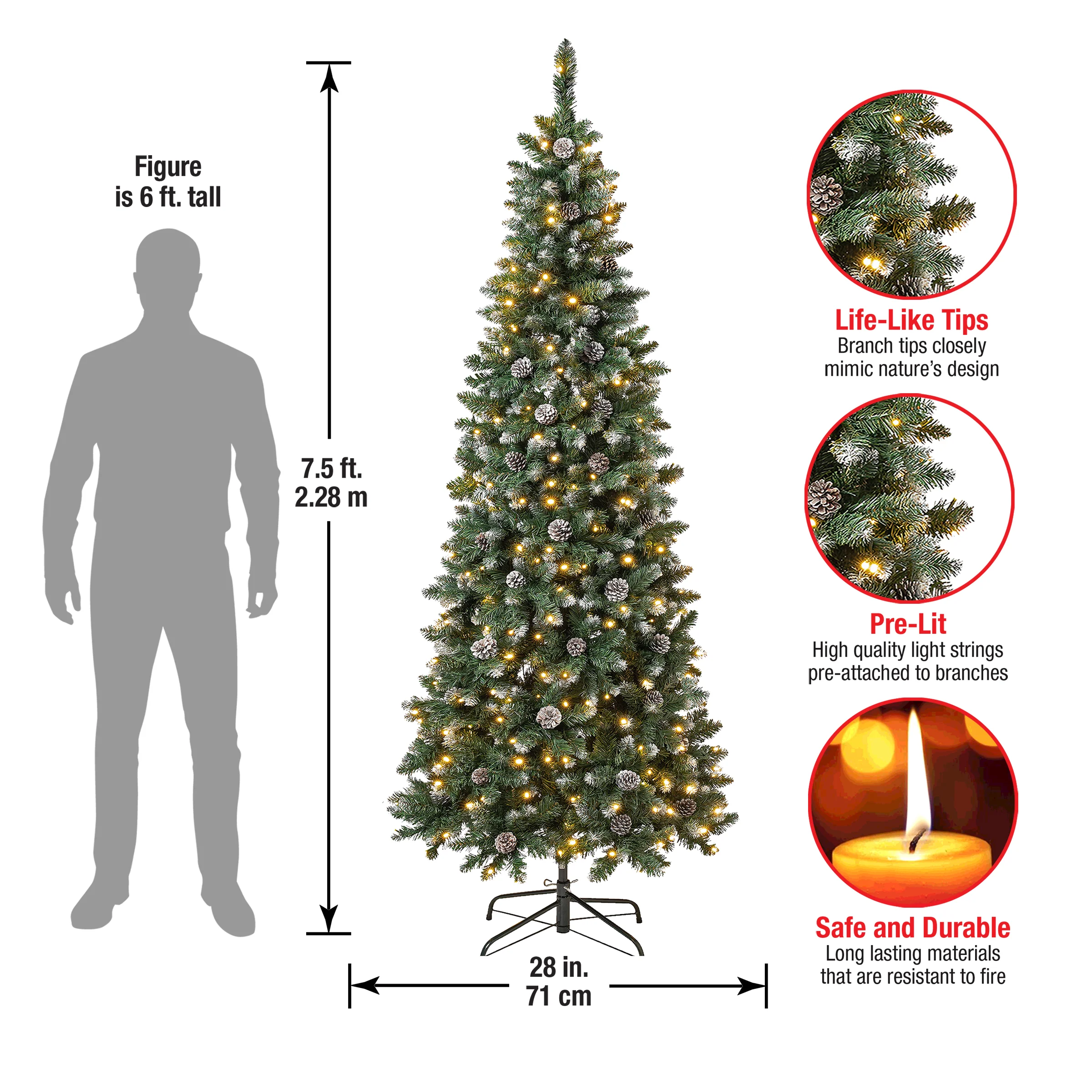 7.5 ft. Pre-Lit Oakley Hills Slim Tree with LED Lights, Plug-In - Image 4