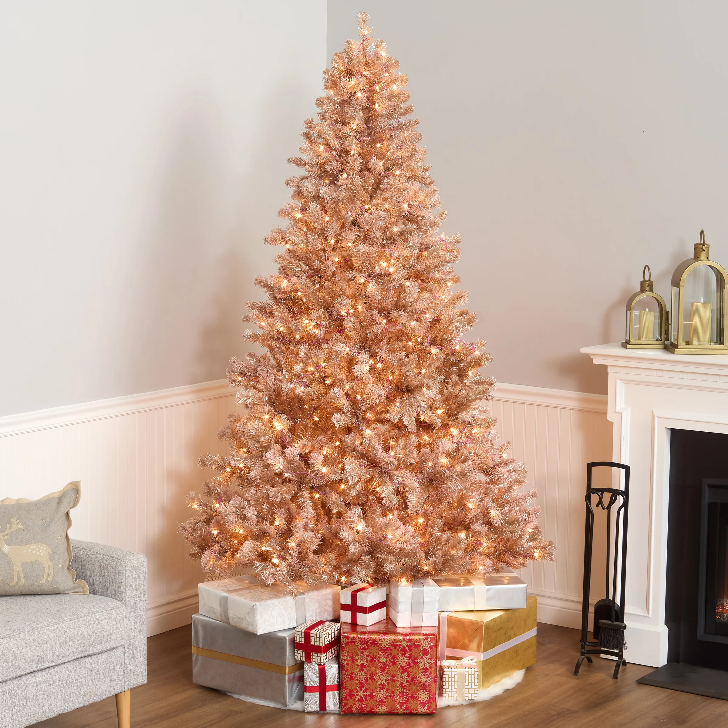 7.5 ft Pre-Lit Pink Flocked Full Artificial Christmas Tree with Clear Lights - Image 2