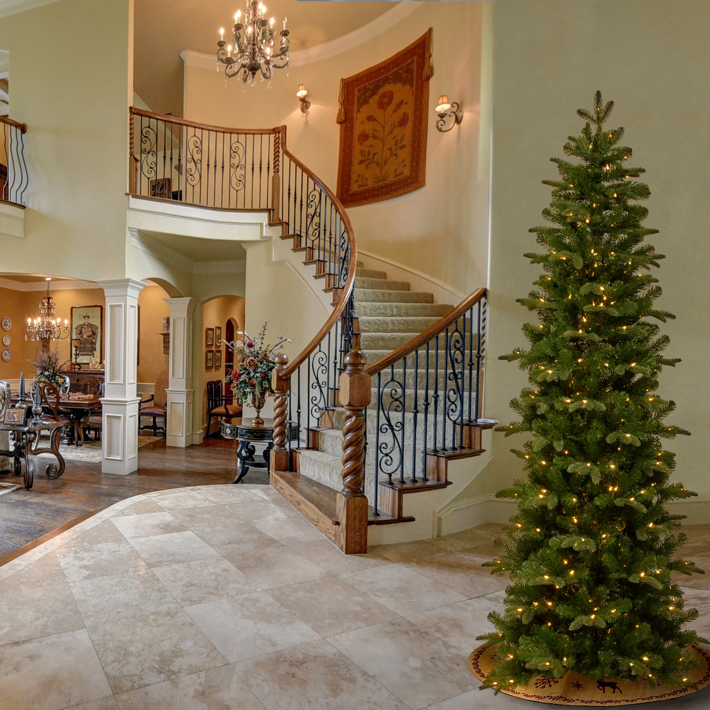 7.5 ft. Pre-Lit Prescott Fir Pencil Slim Tree with Clear Lights - Image 2