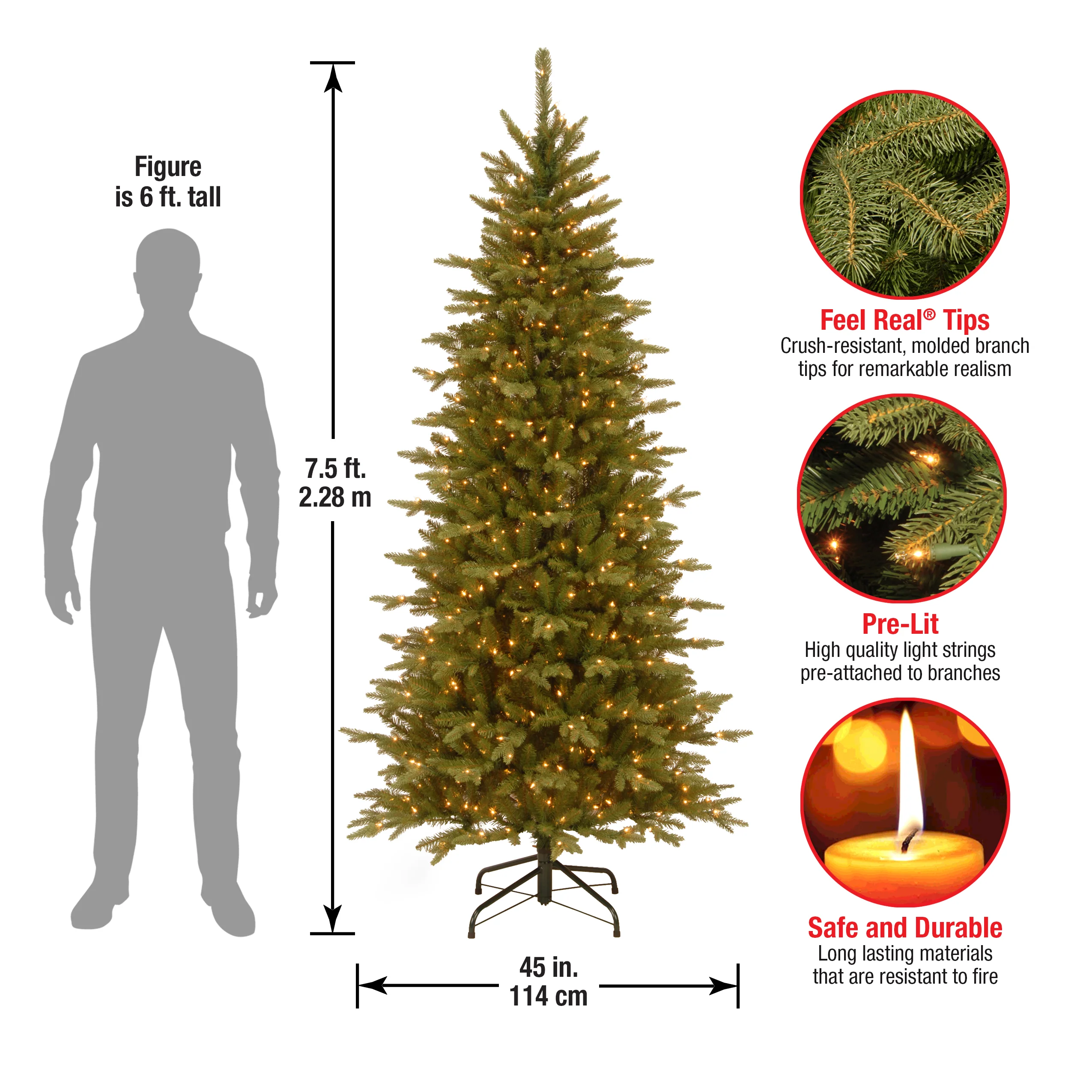 7.5 ft. Pre-Lit Sierra Spruce Slim Tree with Clear Lights - Image 3
