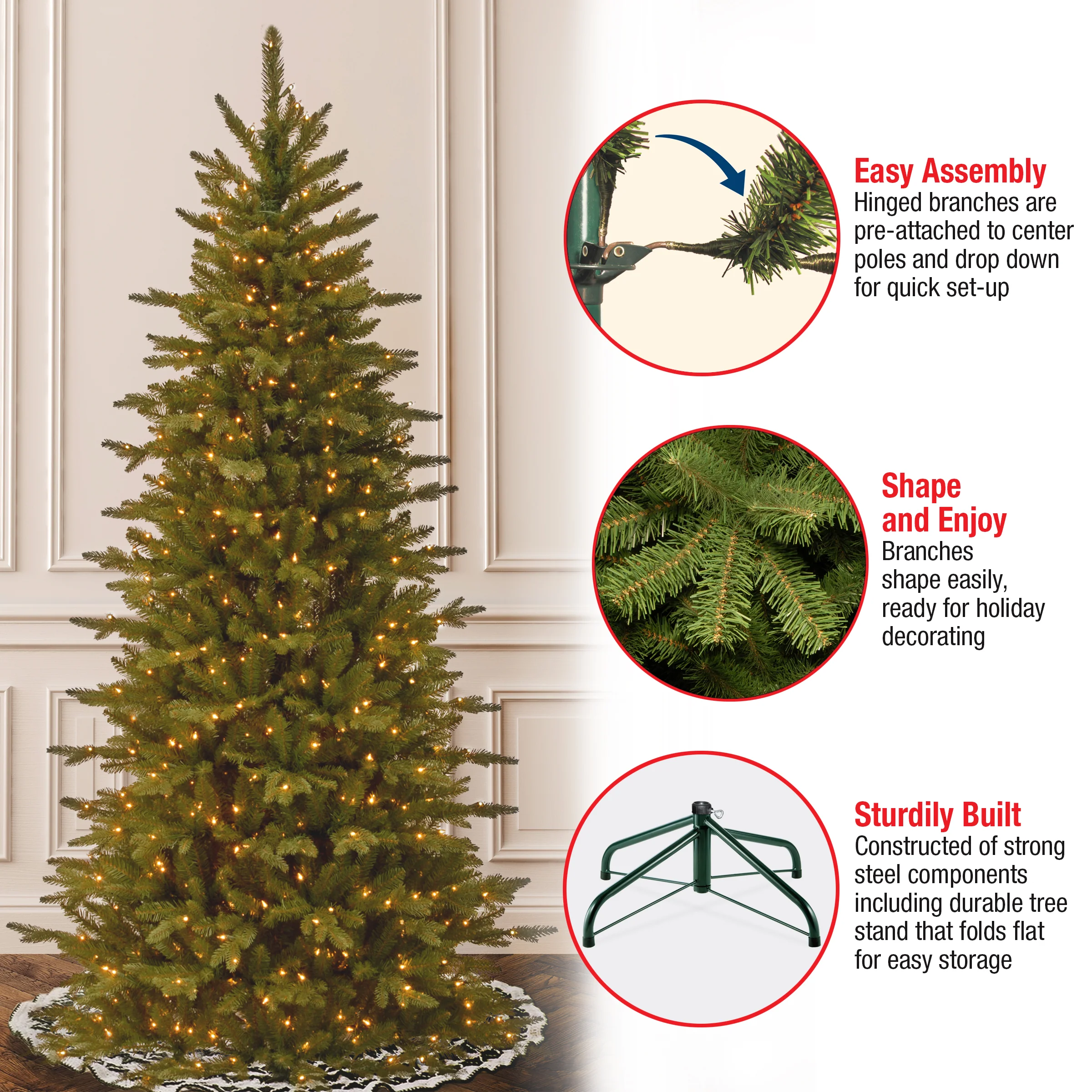 7.5 ft. Pre-Lit Sierra Spruce Slim Tree with Clear Lights - Image 4