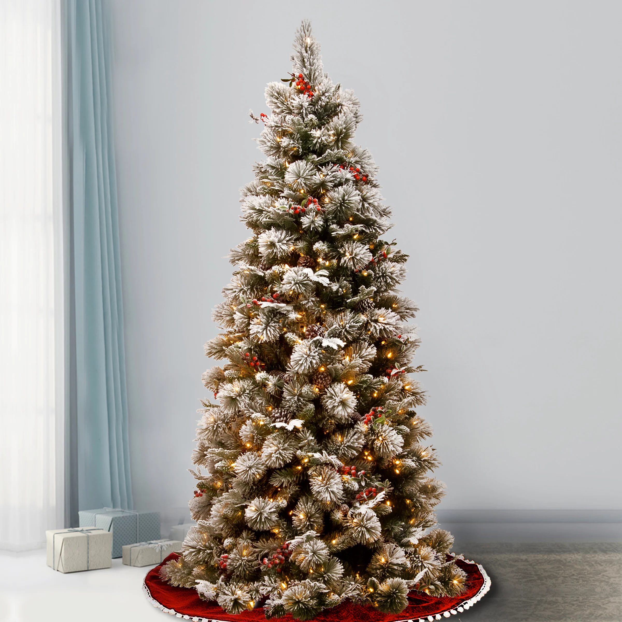 7.5 ft. Pre-Lit Snowy Bedford Pine Slim Tree with Clear Lights - Image 2
