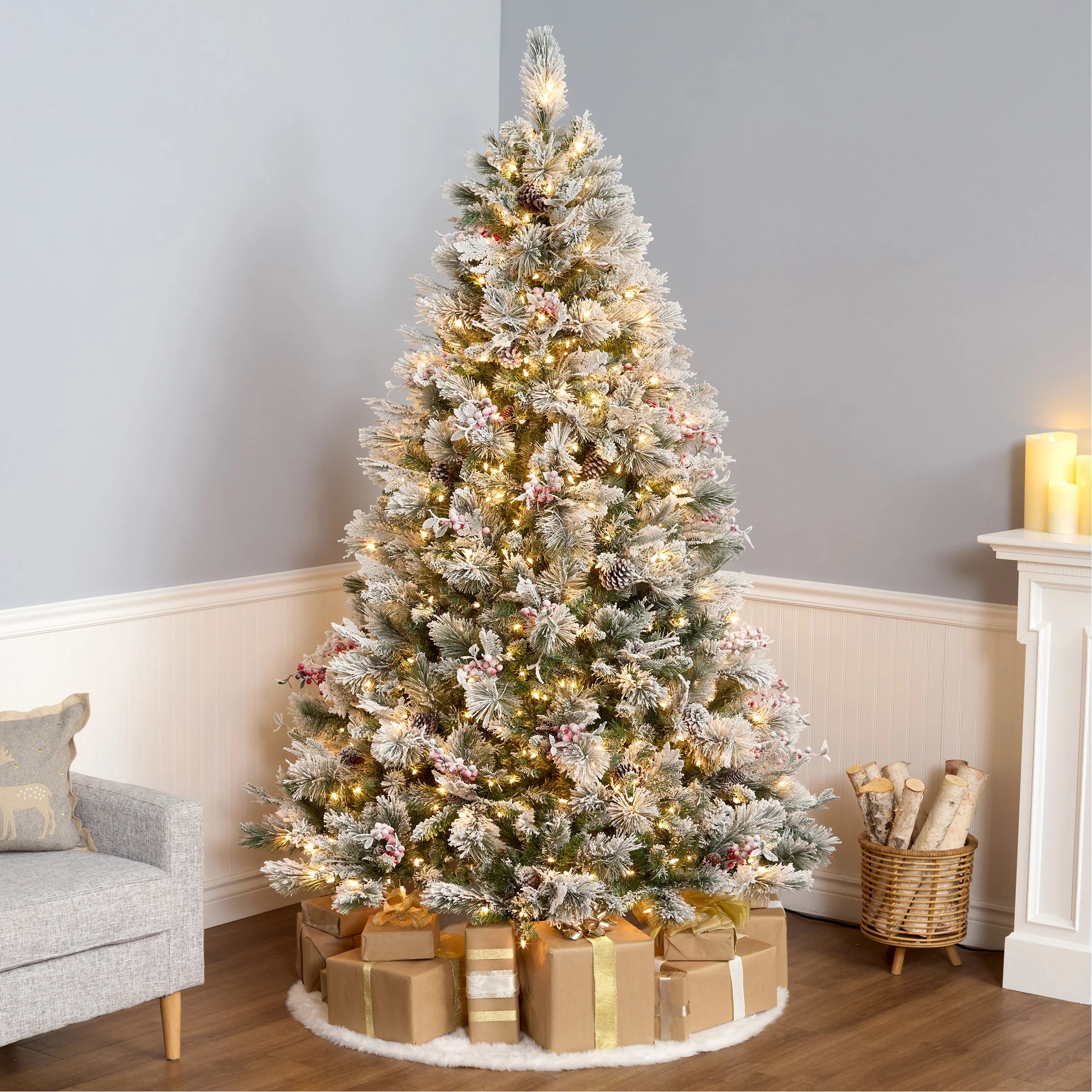 7.5 ft. Pre-Lit Snowy Bedford Pine Tree with Clear Lights - Image 2