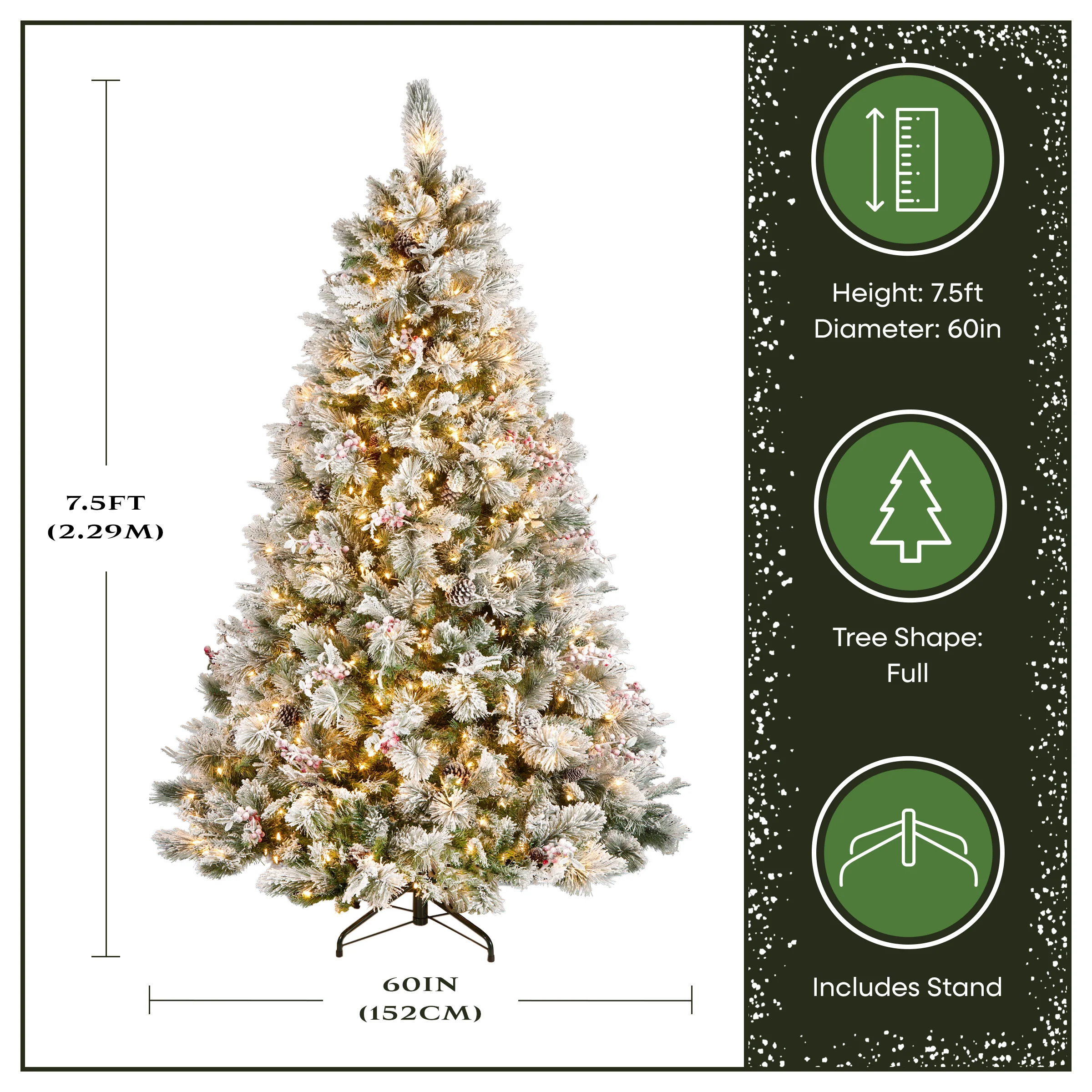 7.5 ft. Pre-Lit Snowy Bedford Pine Tree with Clear Lights - Image 4