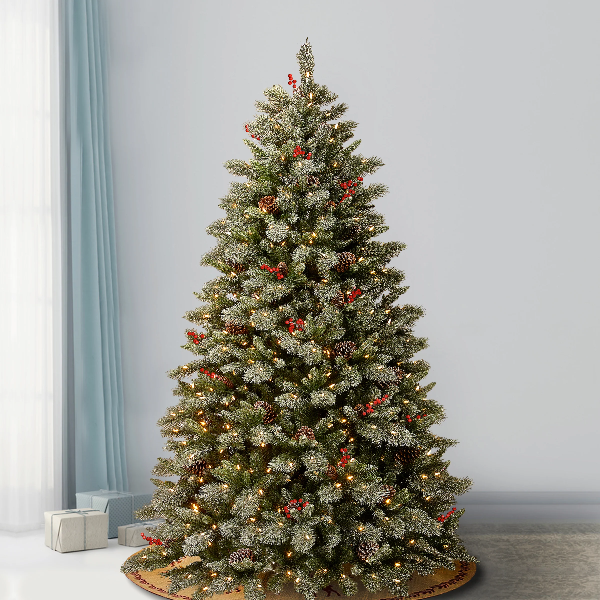 7.5 ft. Pre-Lit Snowy Bristle Berry Tree with PowerConnect Dual Color LED Lights - Image 2