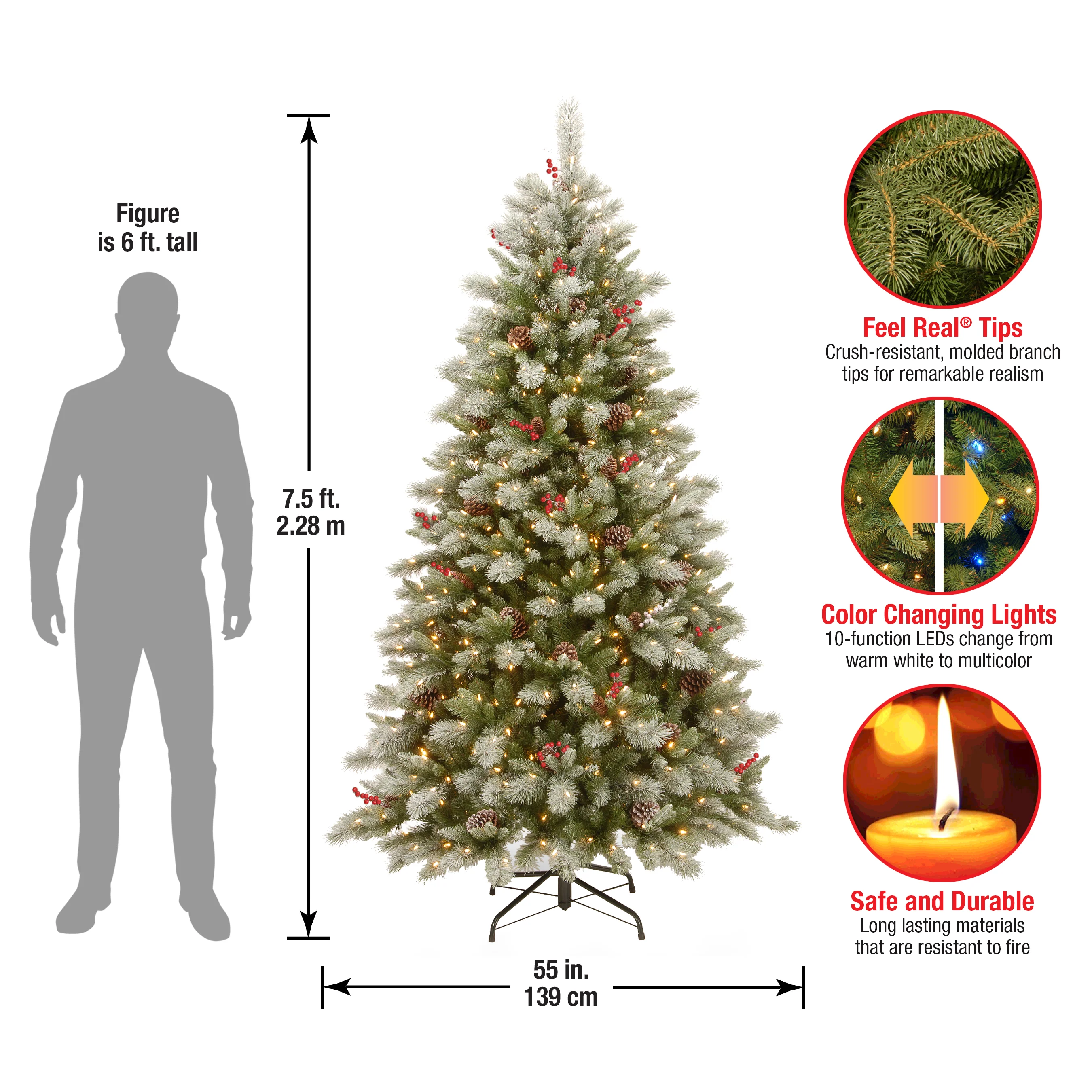 7.5 ft. Pre-Lit Snowy Bristle Berry Tree with PowerConnect Dual Color LED Lights - Image 5