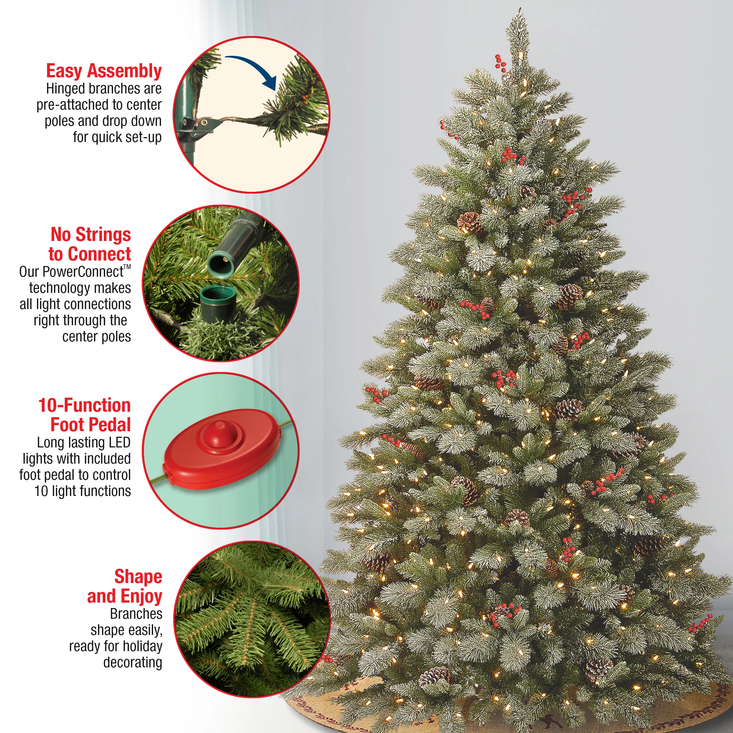 7.5 ft. Pre-Lit Snowy Bristle Berry Tree with PowerConnect Dual Color LED Lights - Image 6