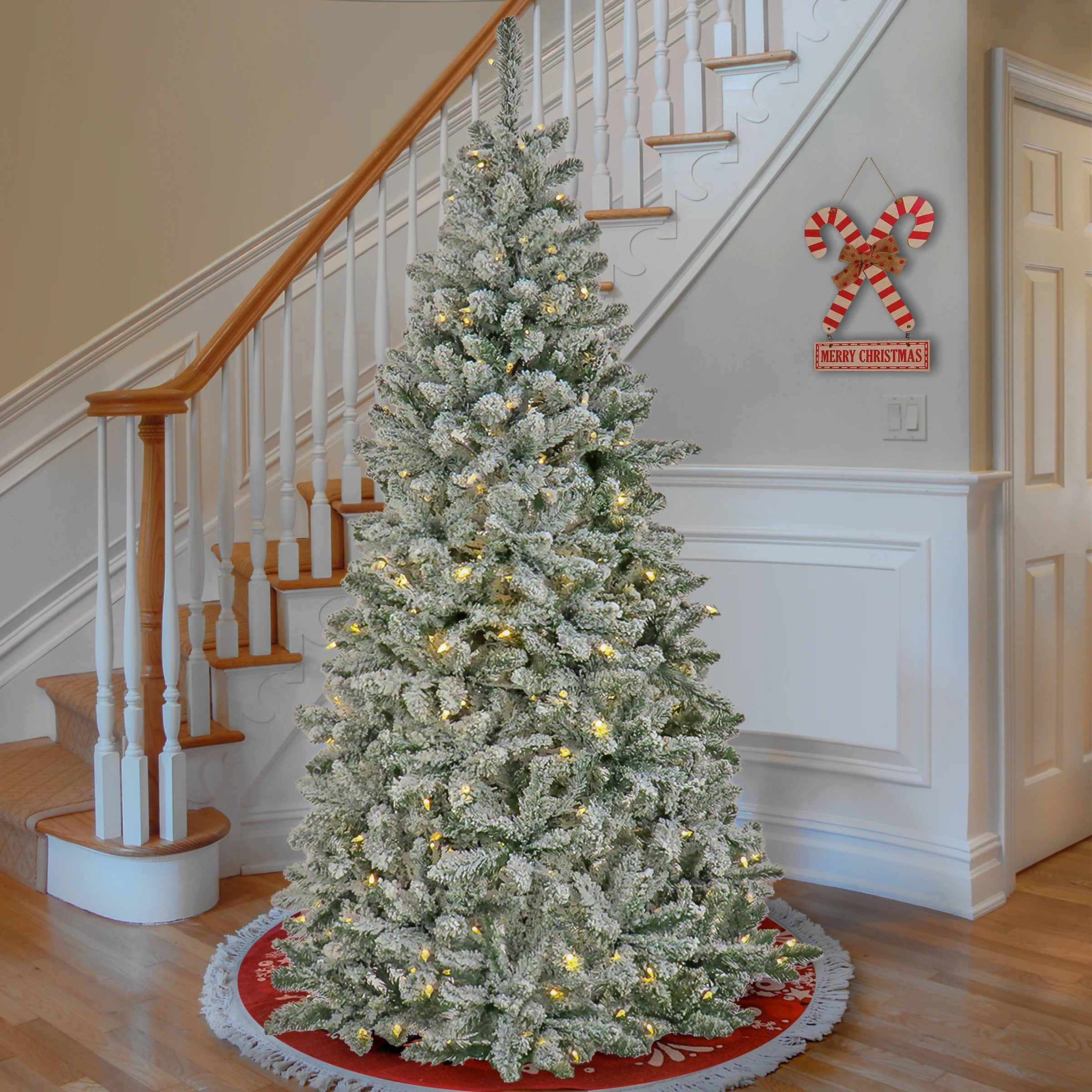 7.5 ft. Pre-Lit Snowy Chatham Slim Tree with PowerConnect Dual Colored LED Lights, Plug-In - Image 2