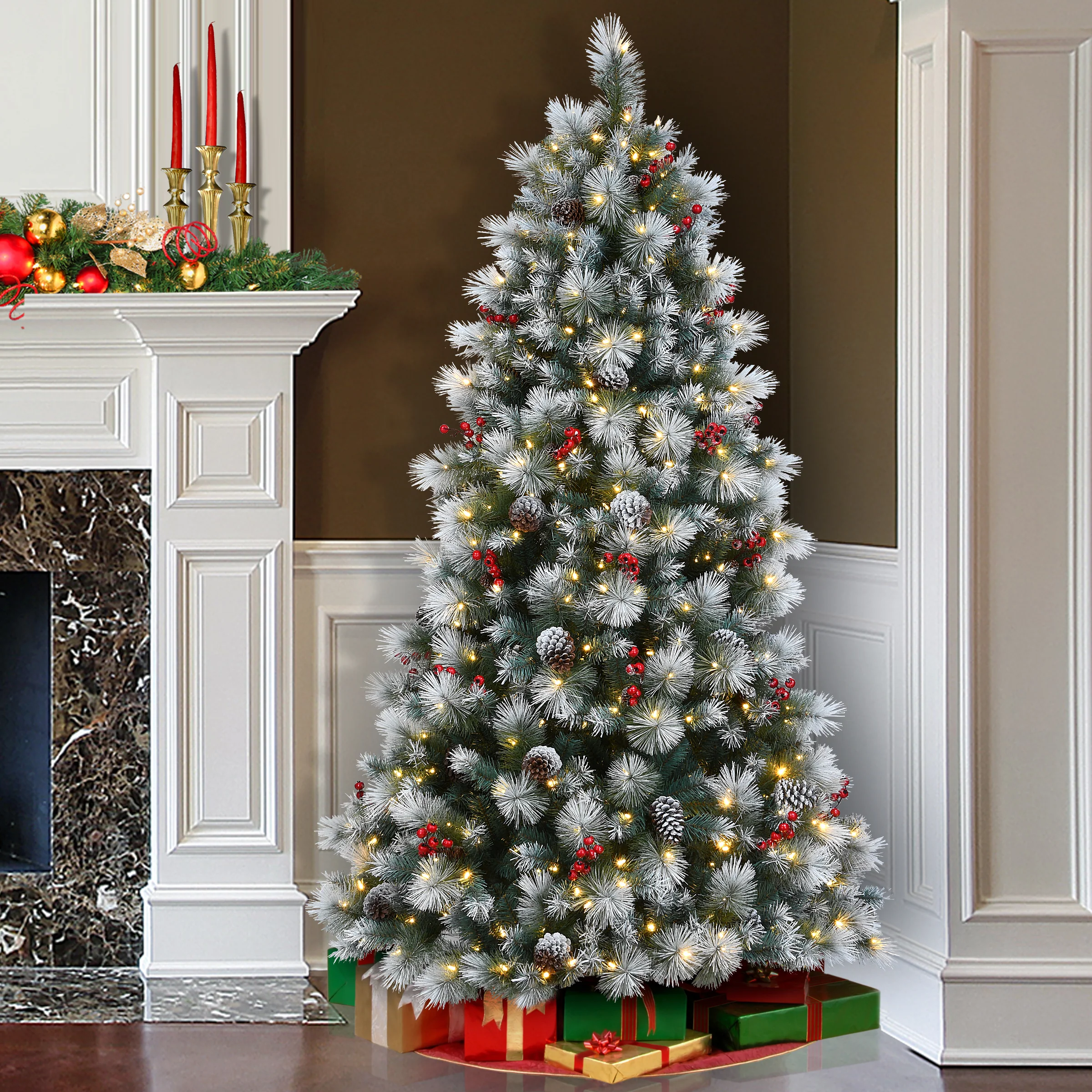 7.5 ft. Pre-Lit Snowy Glacier Pine Tree with Dual Color LED Lights - Image 2