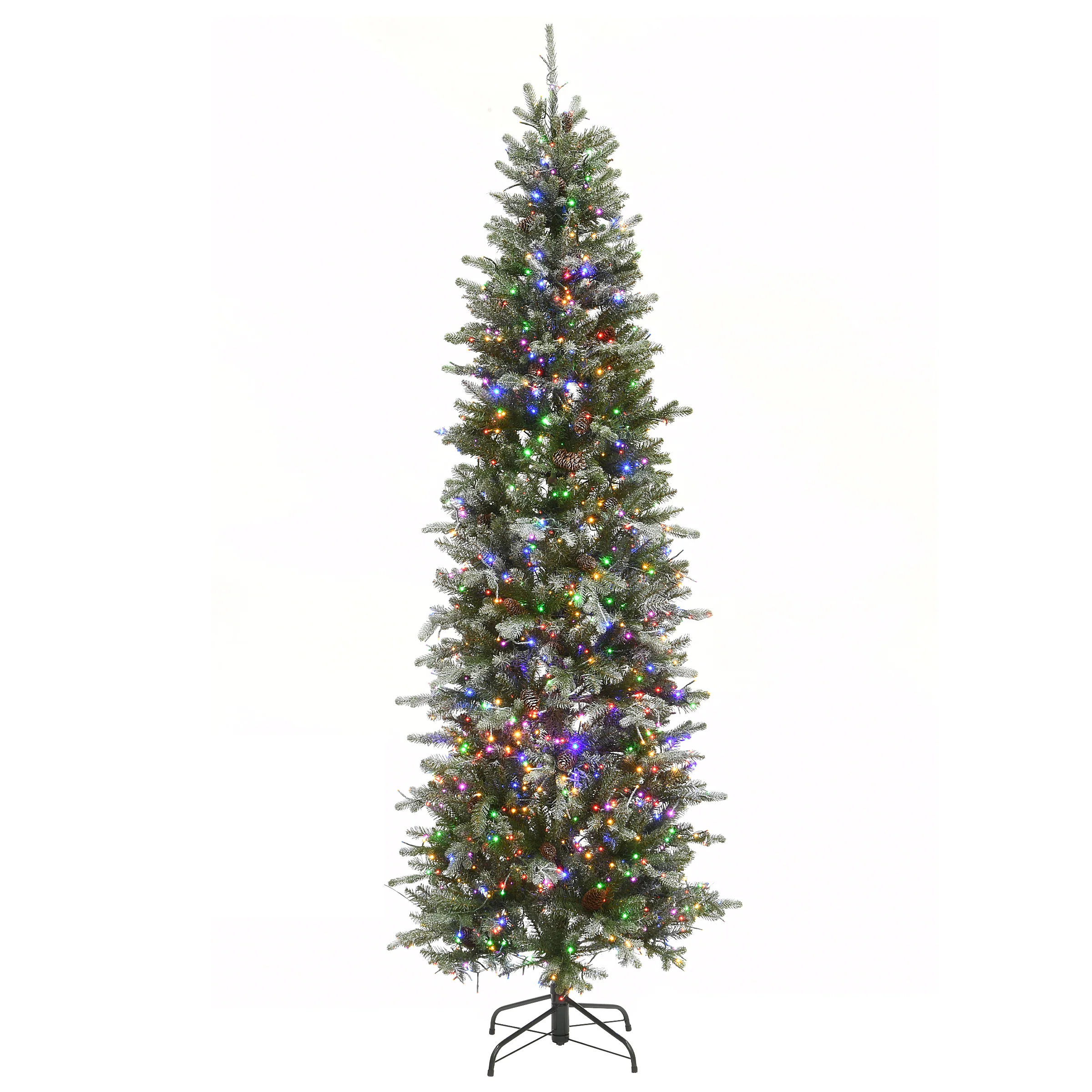 7.5 ft. Pre-Lit Snowy Morgan Spruce Pencil Slim Tree with Dual Color LED Cosmic Lights - Image 3