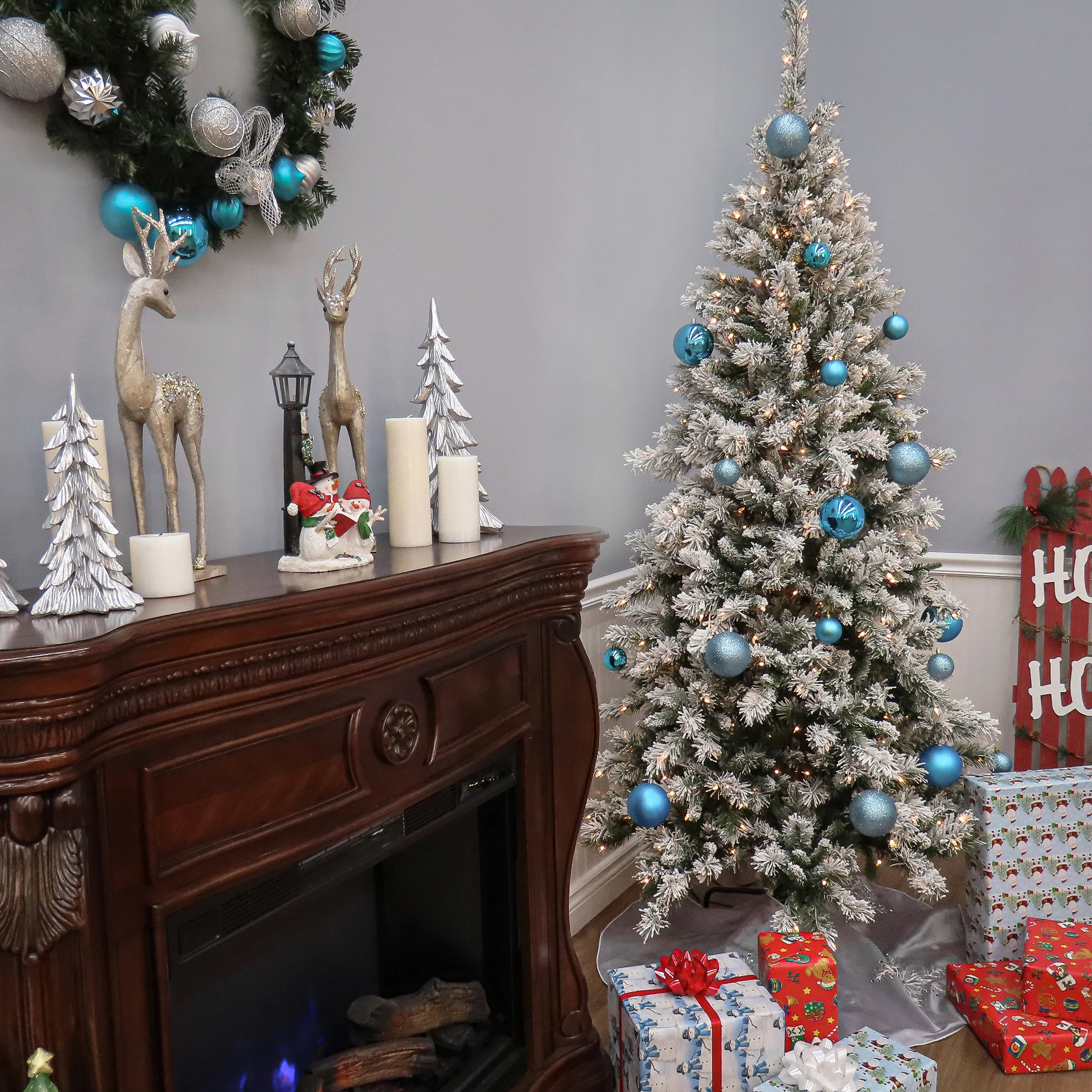 7.5 ft. Pre-Lit Snowy Mountain Pine Slim Tree with Clear Lights, Plug-In - Image 4