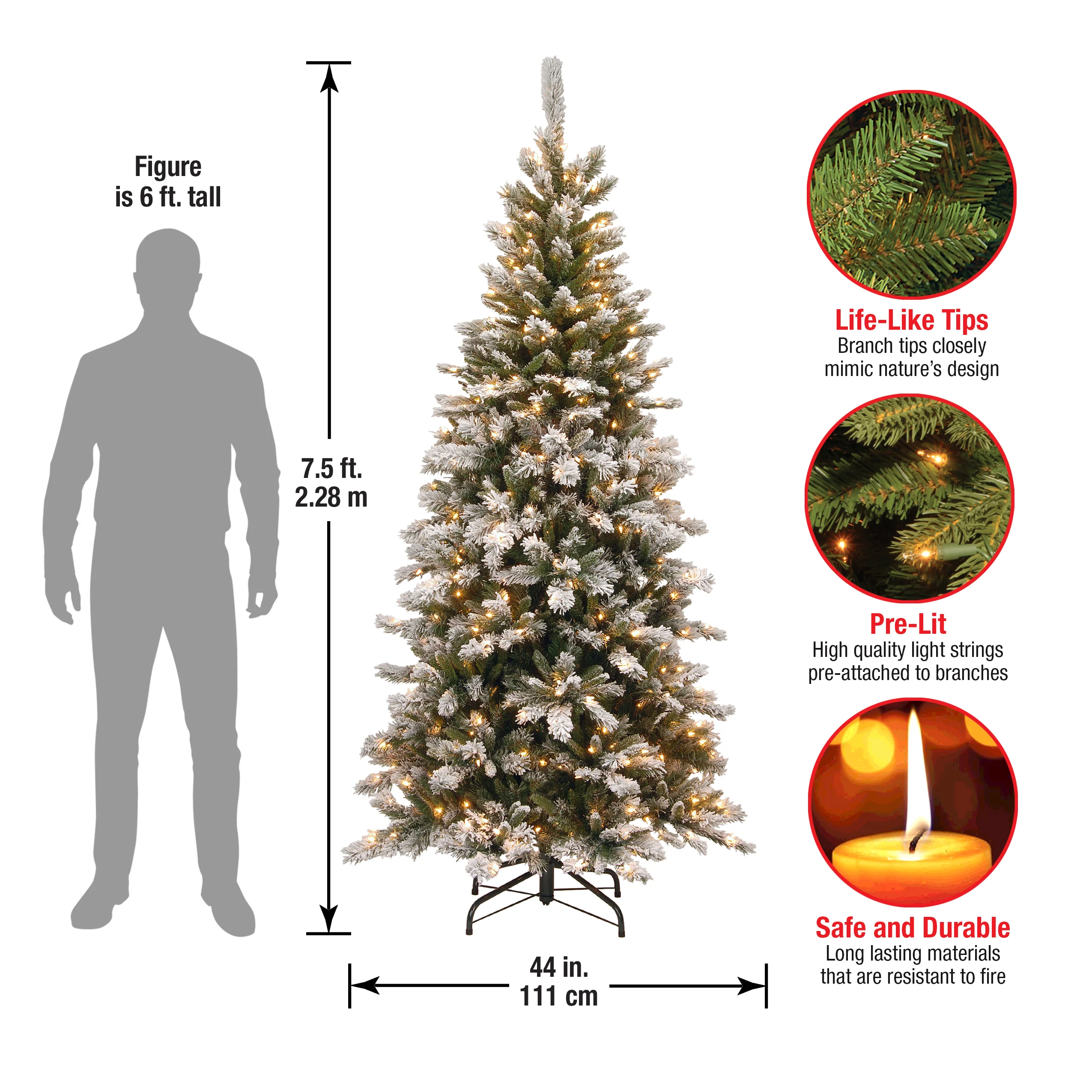 7.5 ft. Pre-Lit Snowy Mountain Pine Slim Tree with Clear Lights, Plug-In - Image 5