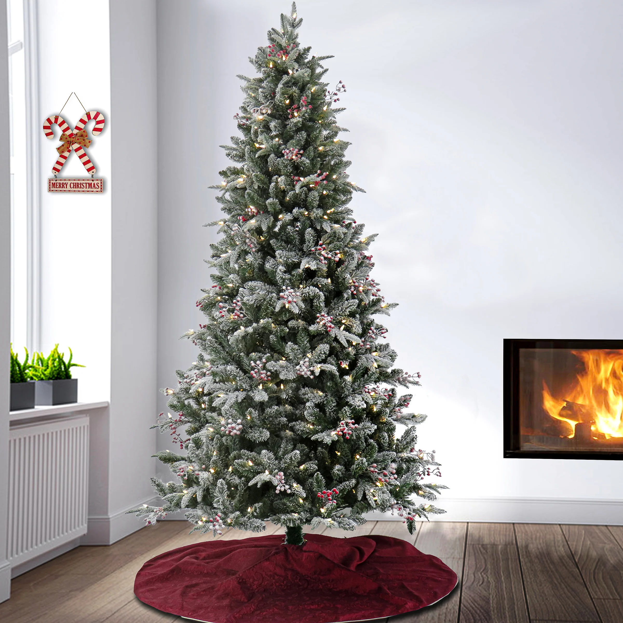 7.5 ft. Pre-Lit Snowy Poechmann Fir Tree with LED Lights, Plug-In - Image 2