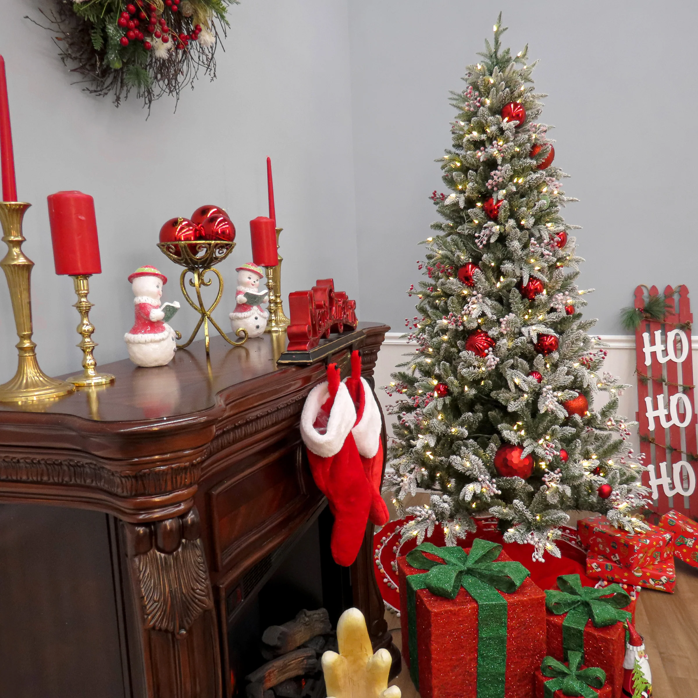 7.5 ft. Pre-Lit Snowy Poechmann Fir Tree with LED Lights, Plug-In - Image 4