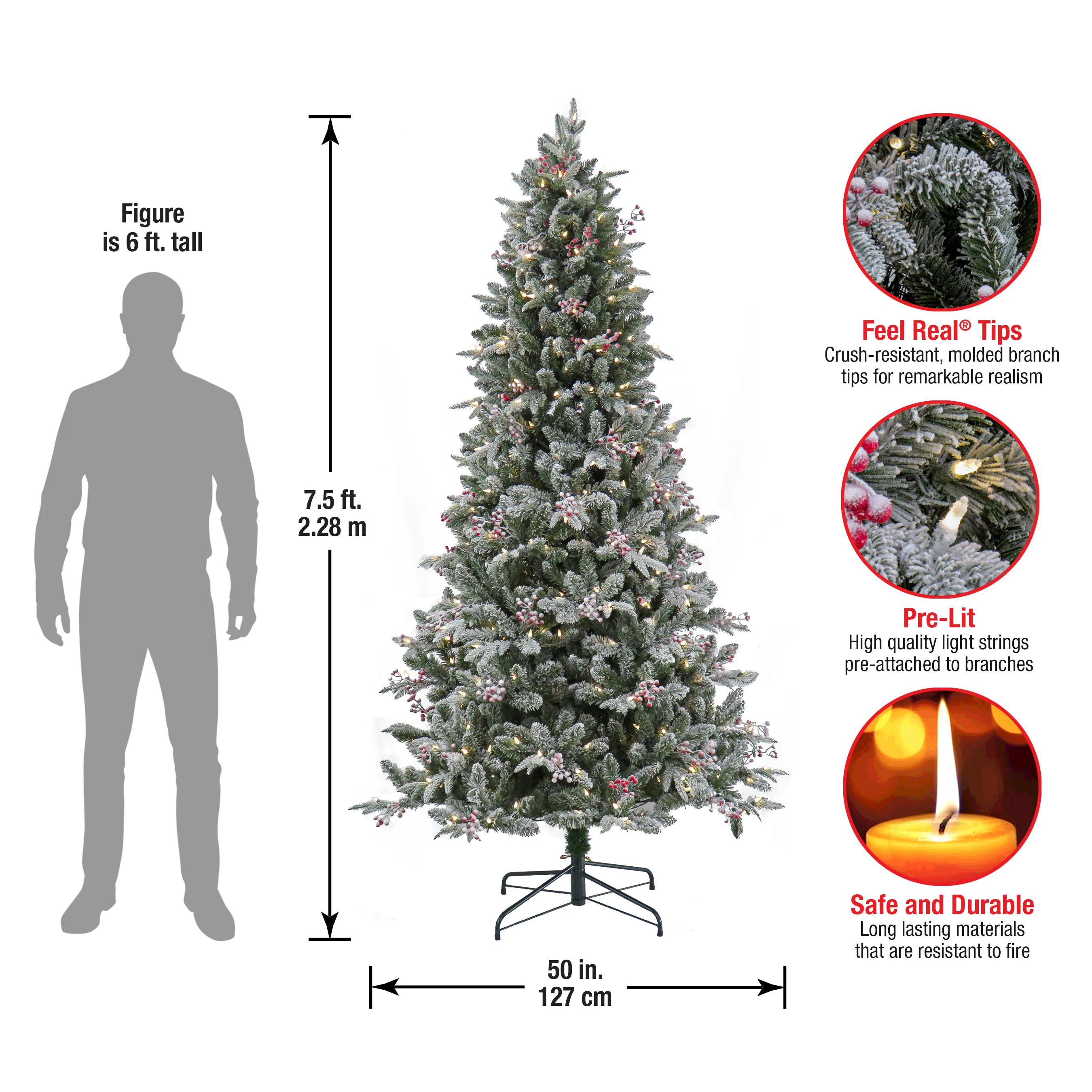 7.5 ft. Pre-Lit Snowy Poechmann Fir Tree with LED Lights, Plug-In - Image 5