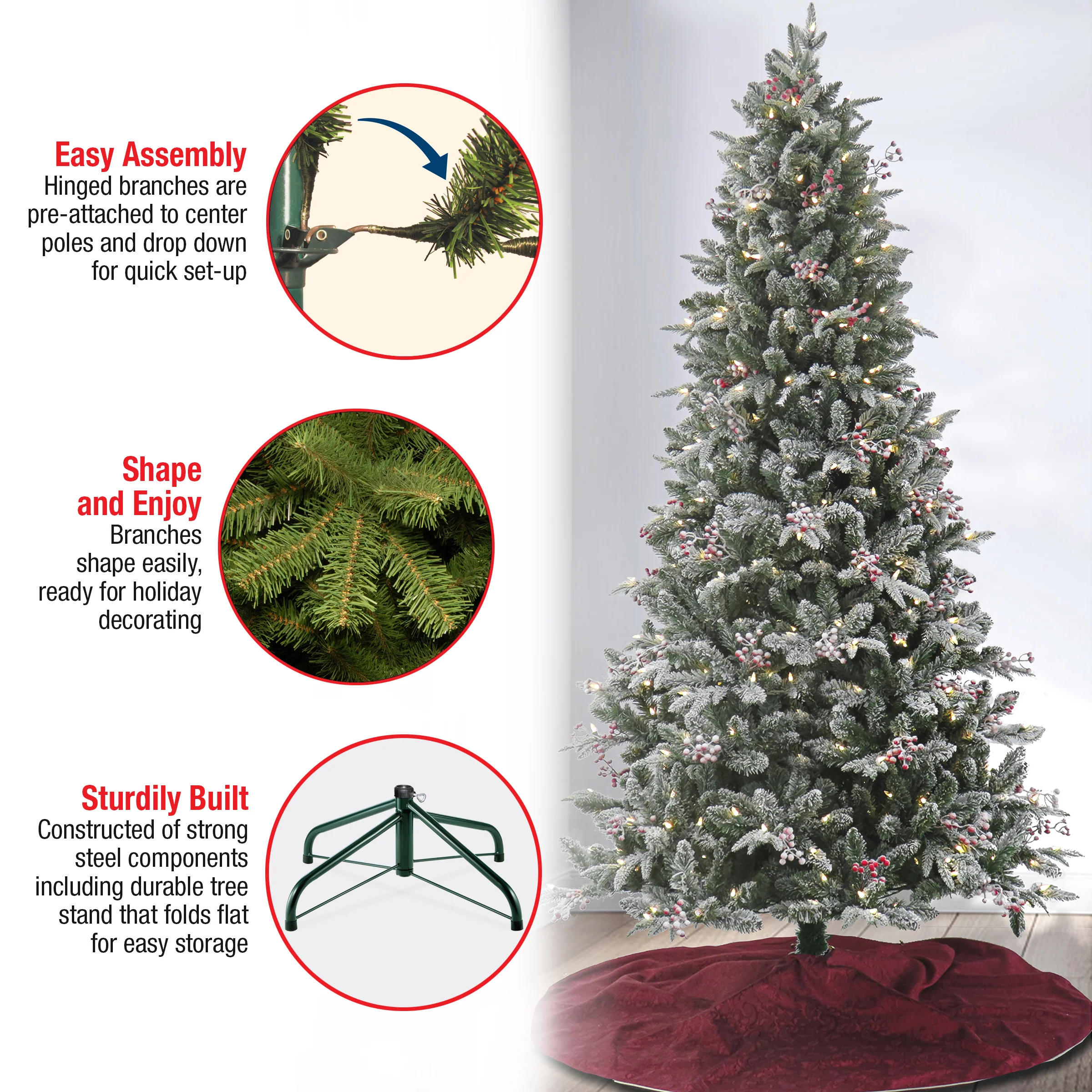 7.5 ft. Pre-Lit Snowy Poechmann Fir Tree with LED Lights, Plug-In - Image 6