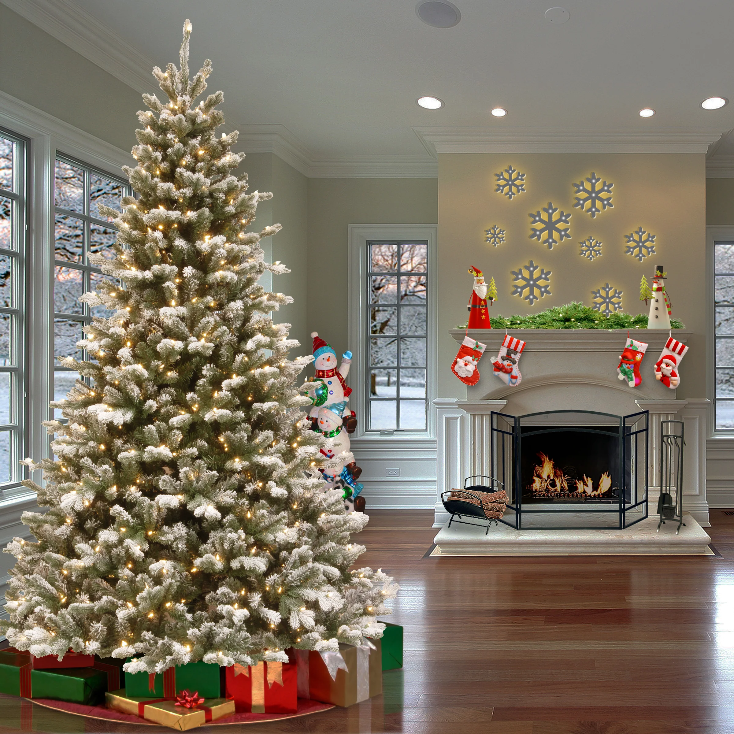 7.5 ft. Pre-Lit Snowy Sheffield Spruce Tree with PowerConnect Warm White LED Lights - Image 2