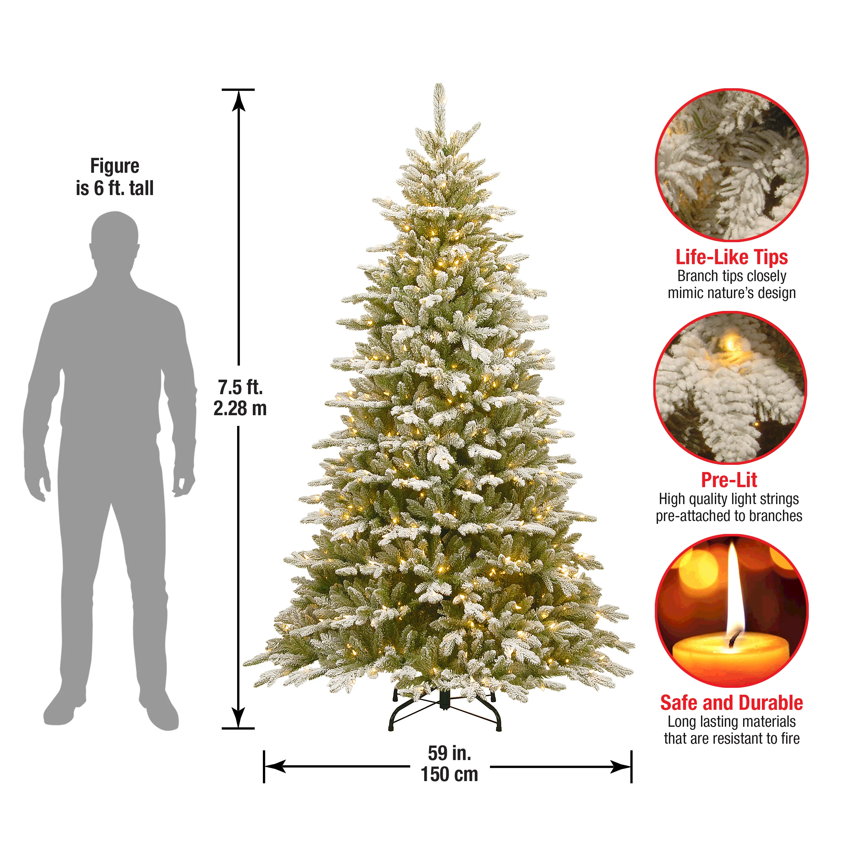 7.5 ft. Pre-Lit Snowy Sierra Spruce Tree with Clear Lights - Image 5