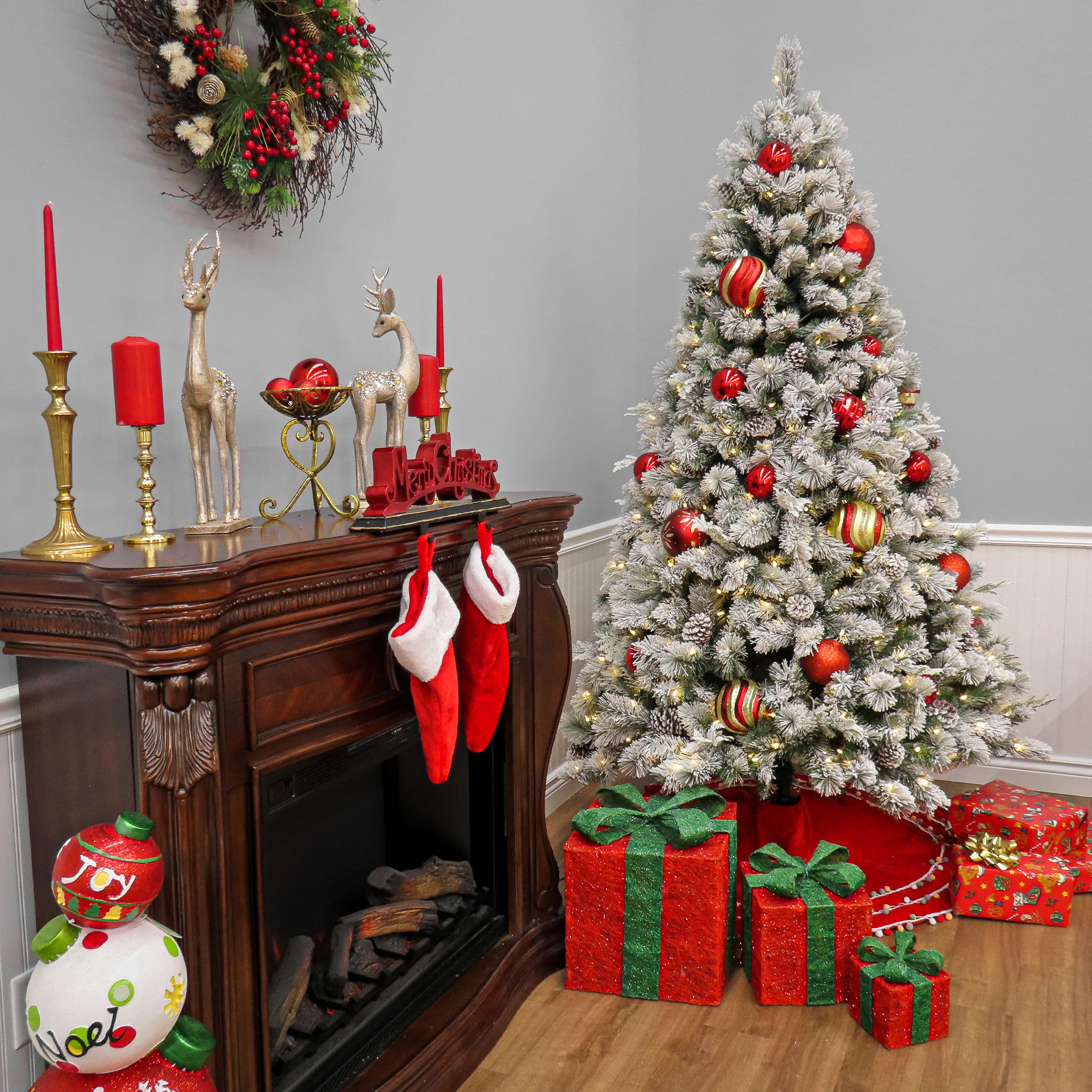 7.5 ft. Pre-Lit Snowy Silver Hill Pine Tree with LED Lights, Plug-In - Image 4