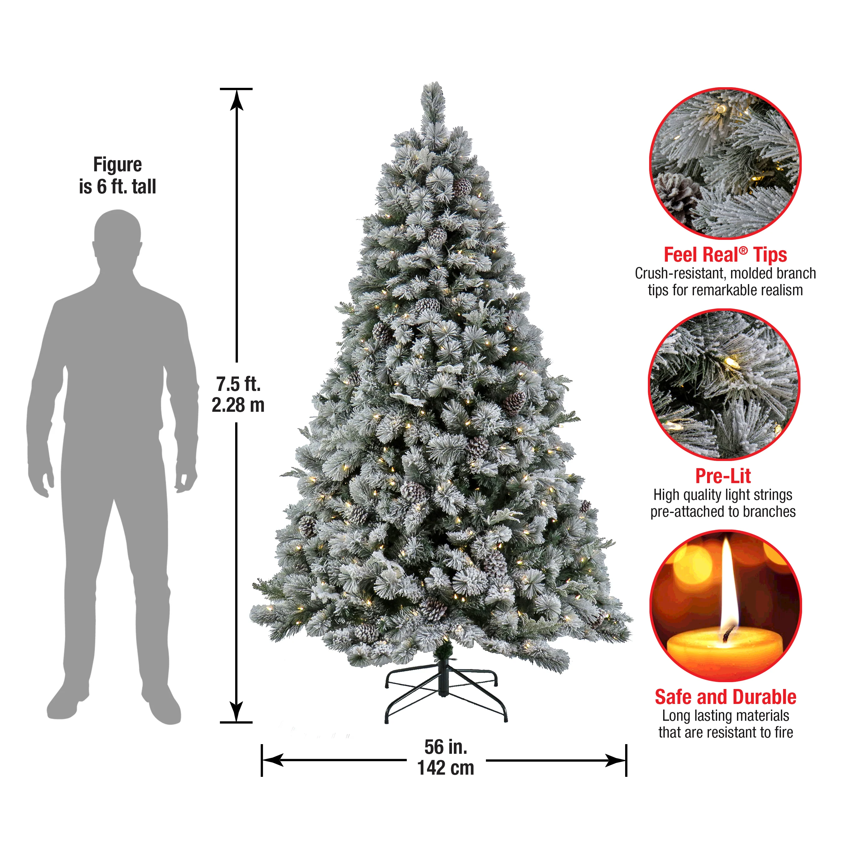 7.5 ft. Pre-Lit Snowy Silver Hill Pine Tree with LED Lights, Plug-In - Image 5