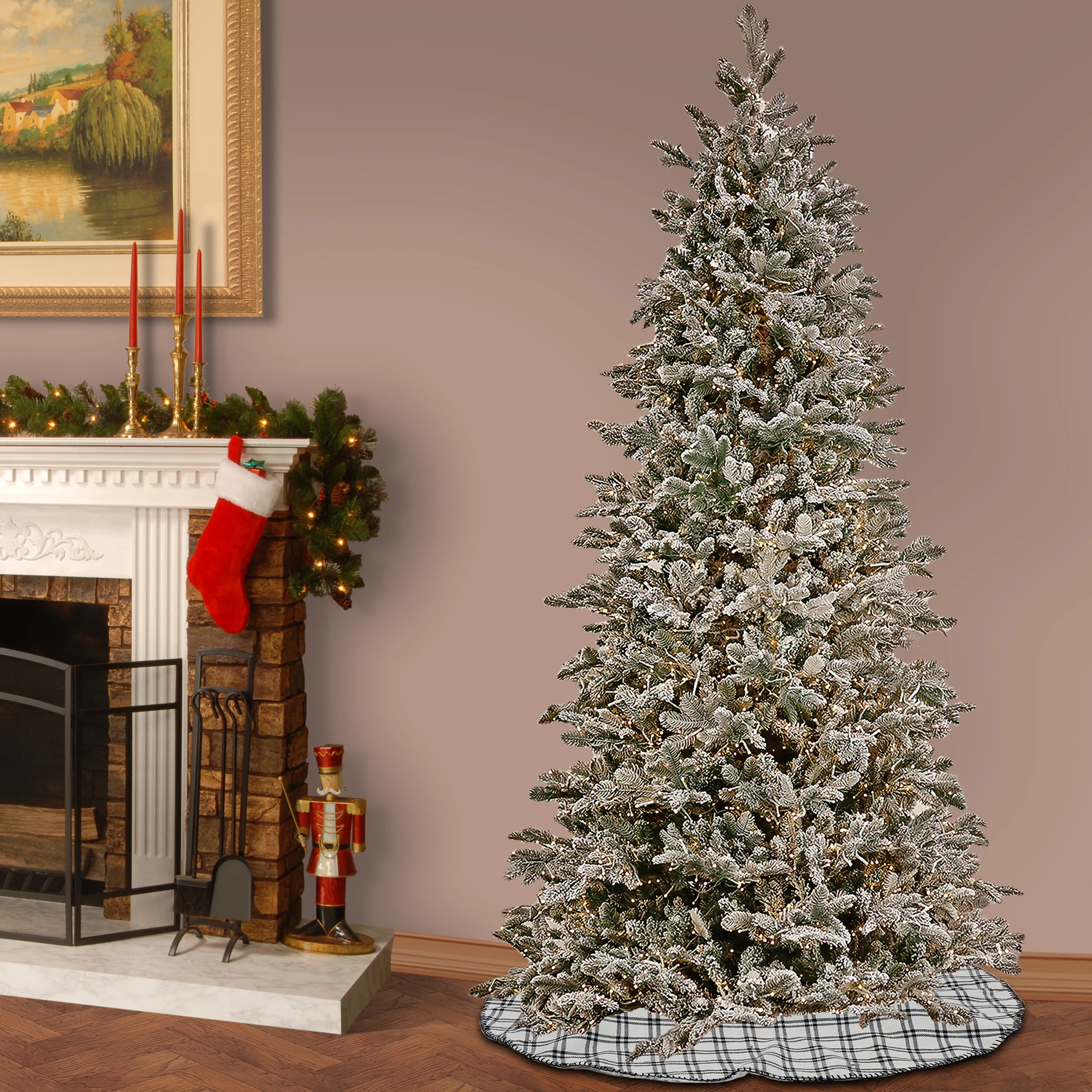 7.5 ft. Pre-Lit Snowy Slim Tree with Warm White LED Crab Lights - Image 2