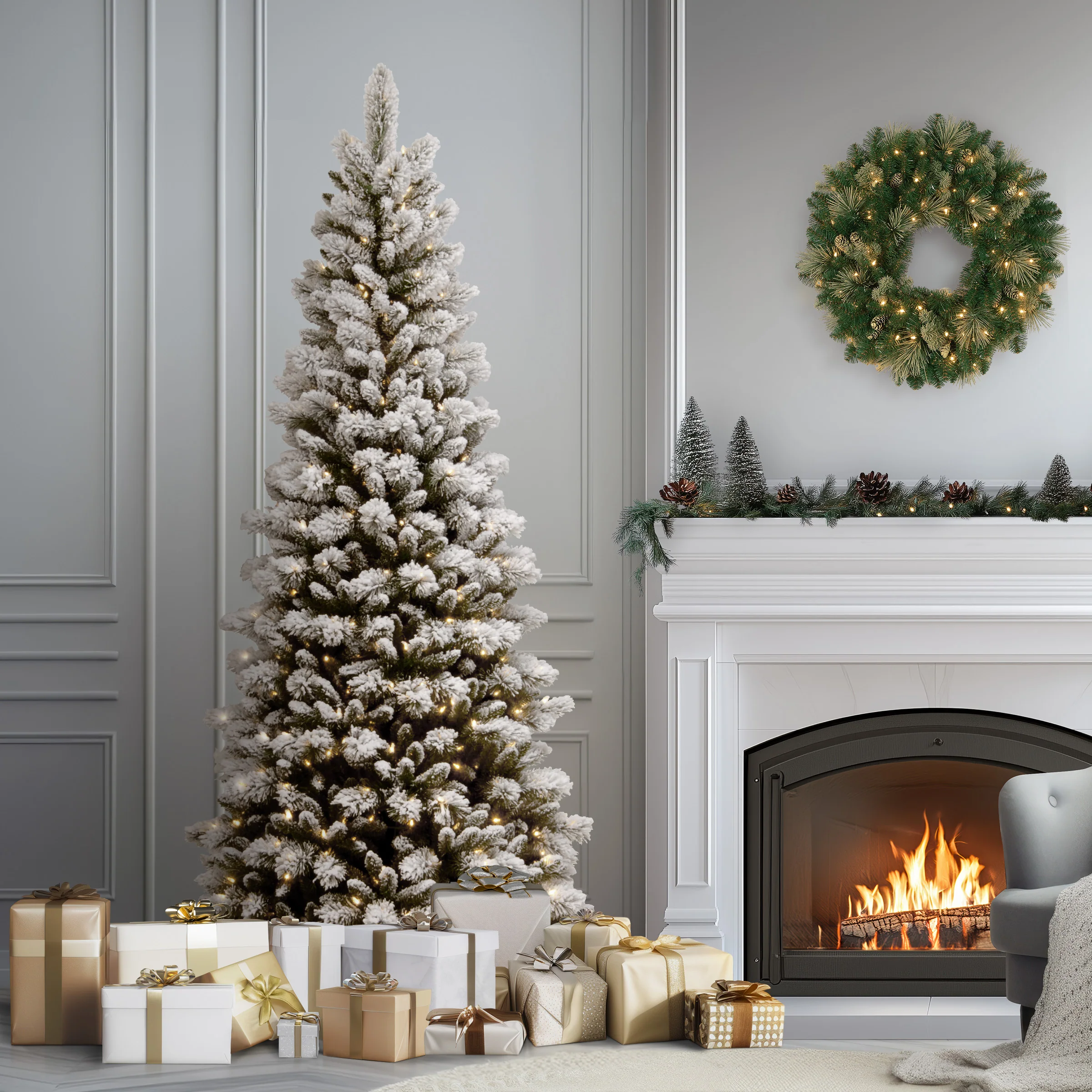 7.5 ft. Pre-Lit Snowy Westwood Pine Slim Tree with Clear Lights, Plug-In - Image 2