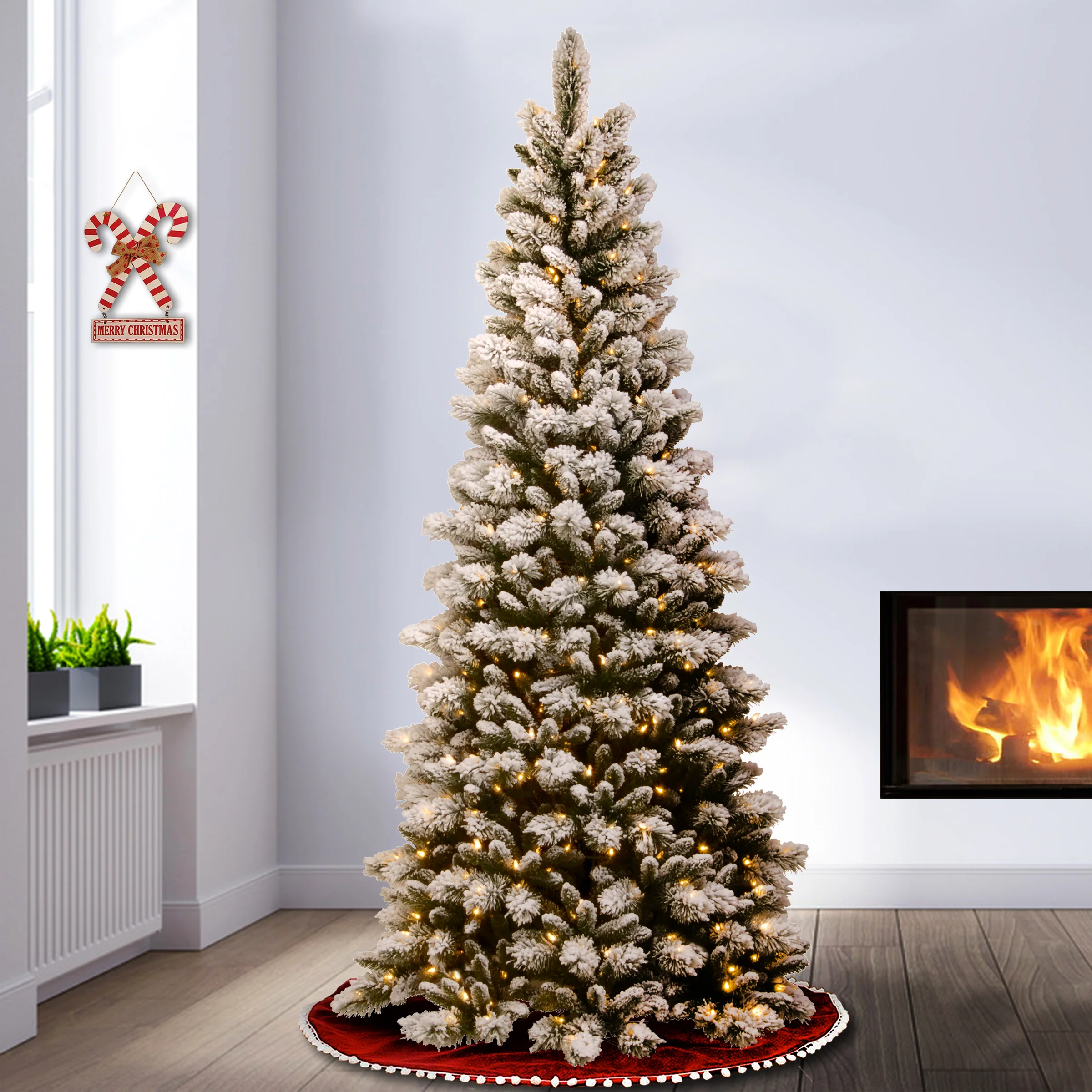 7.5 ft. Pre-Lit Snowy Westwood Pine Slim Tree with Clear Lights, Plug-In - Image 4