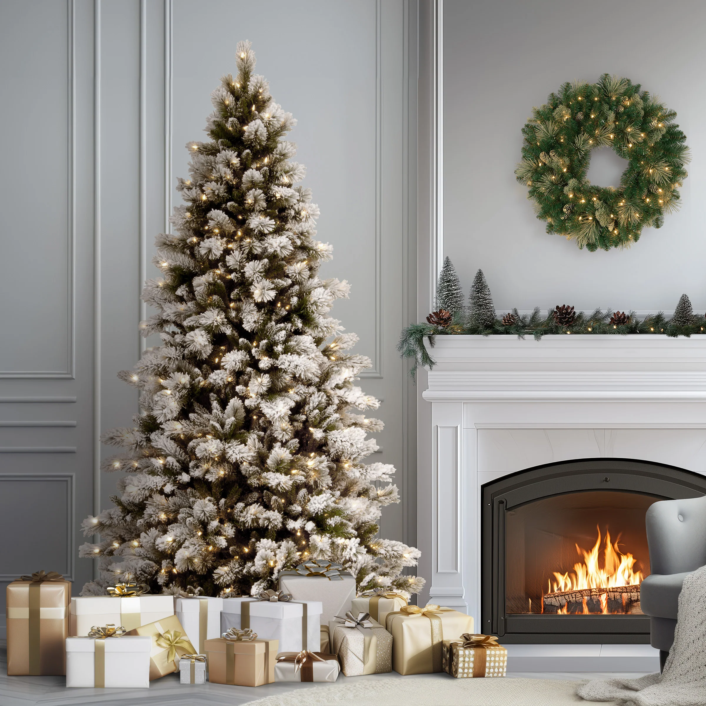 7.5 ft. Pre-Lit Snowy Westwood Pine Full Tree with Clear Lights, Plug-In - Image 2