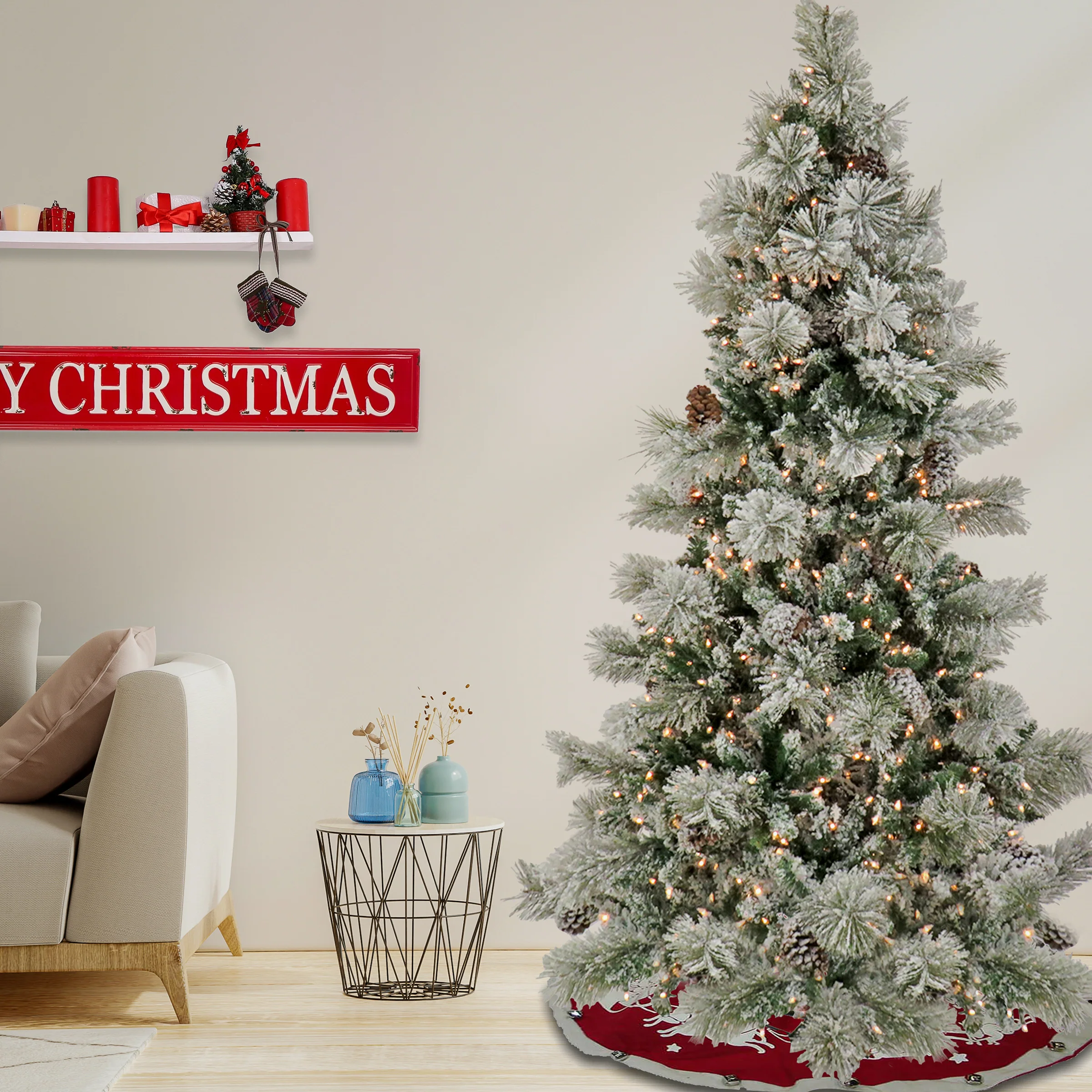 7.5 ft. Pre-Lit Snowy Yorkshire Tree with Clear Lights, Plug-In - Image 2