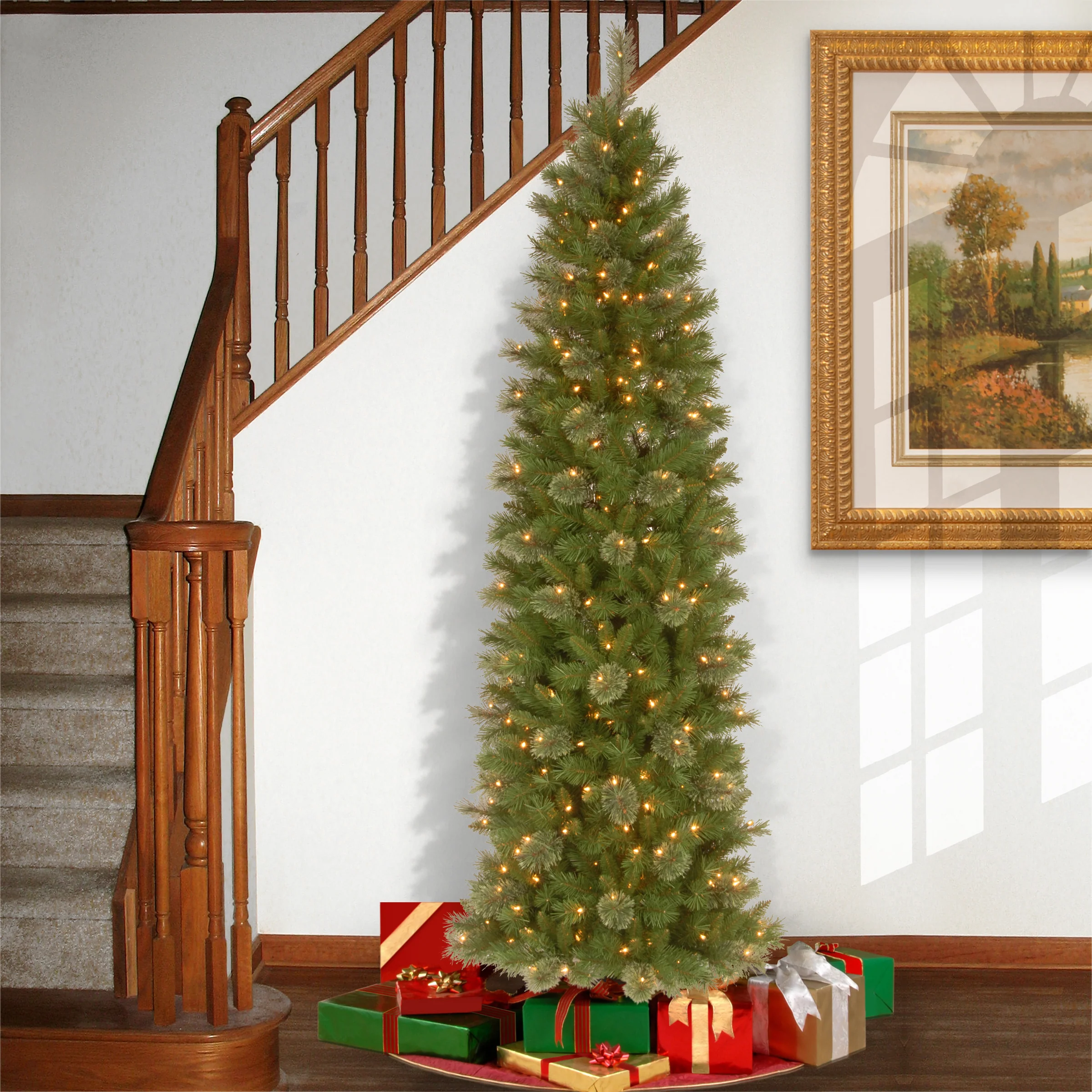 7.5 ft. Pre-Lit Tacoma Pine Pencil Slim Tree with Clear Lights, Plug-In - Image 2
