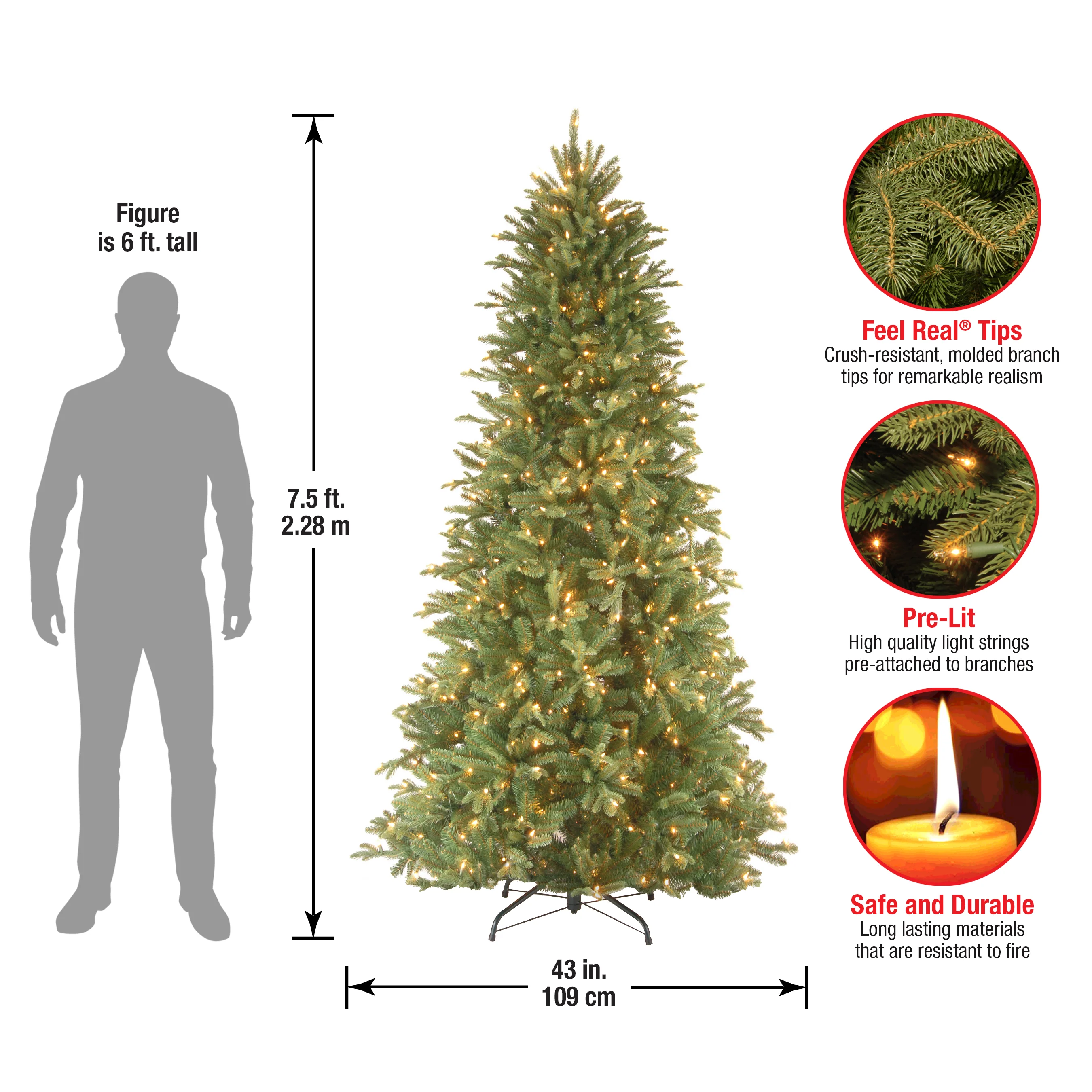 7.5 ft. Pre-Lit Tiffany Fir Slim Tree with Clear Lights, Plug-In - Image 6