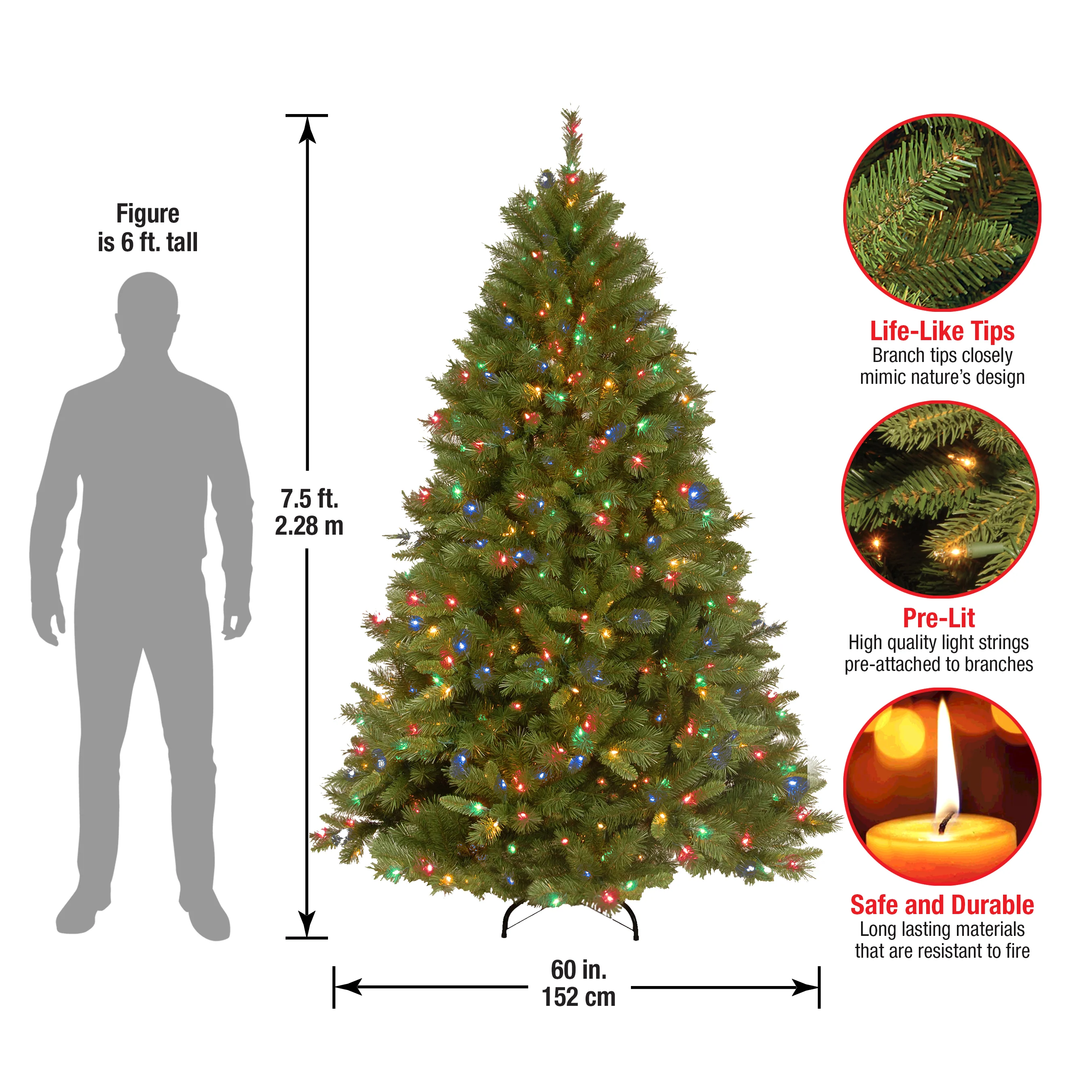 7.5 ft. Pre-Lit Winchester Pine Tree with Multicolor Lights, Plug-In - Image 5