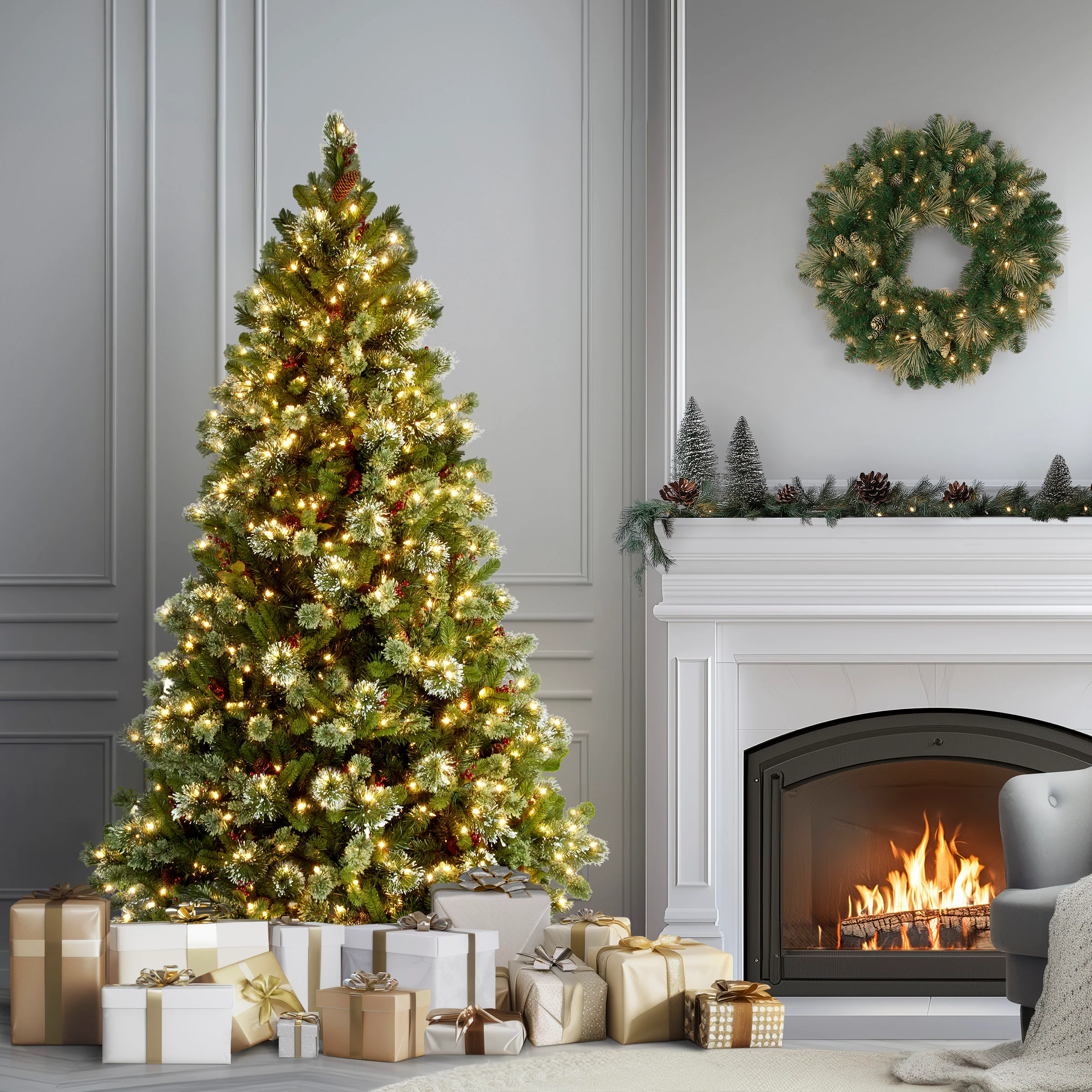 7.5 ft. Pre-Lit Wintry Pine Medium Tree with Clear Lights, Plug-In - Image 3