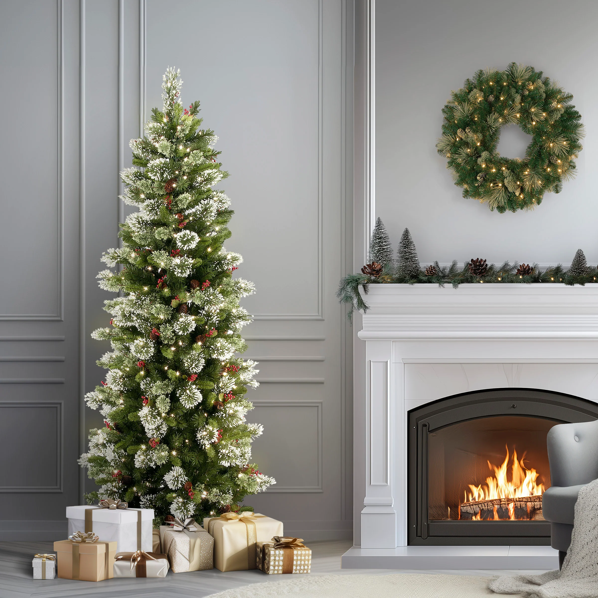 7.5 ft. Pre-Lit Wintry Pine Slim Tree with Clear Lights, Plug-In - Image 2