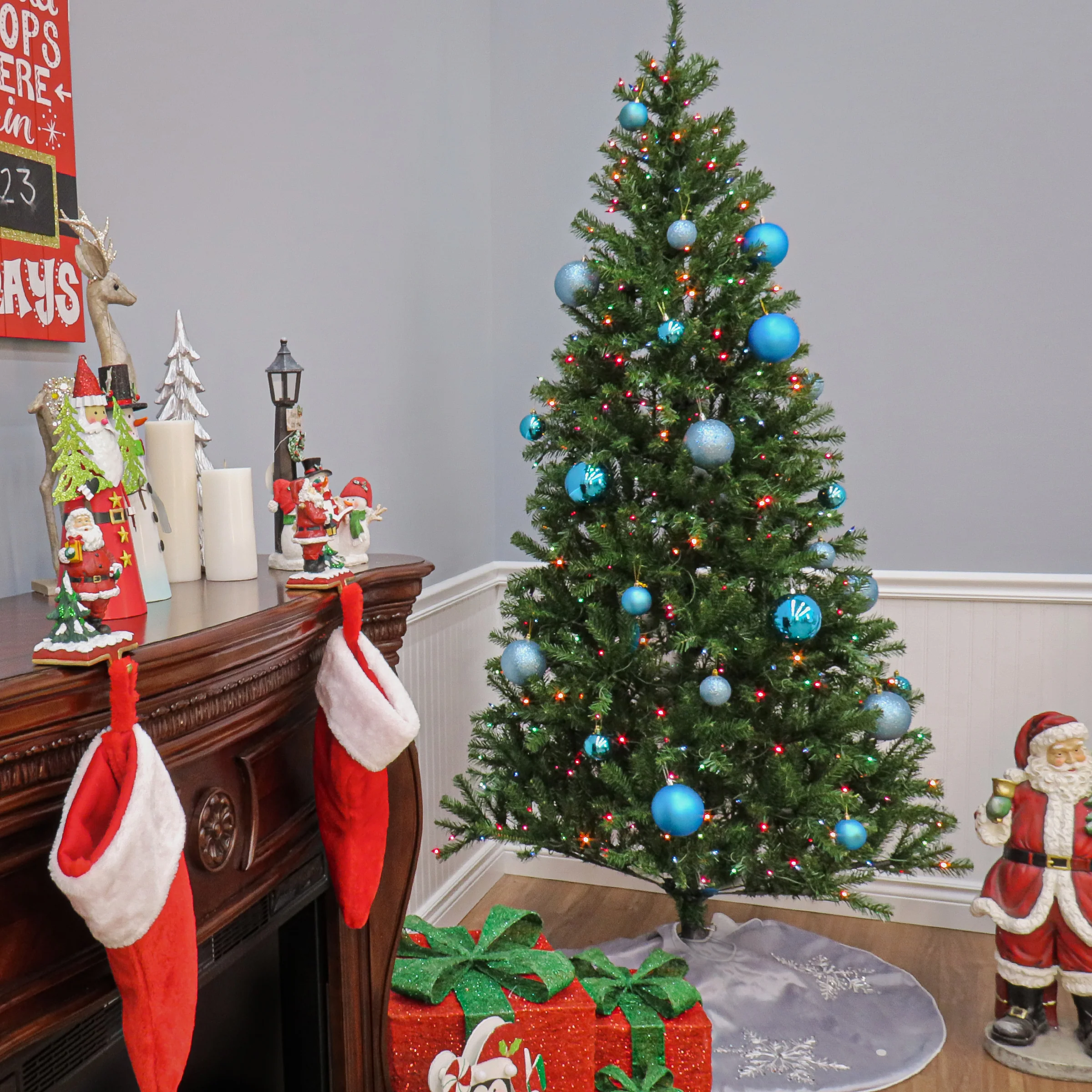 7 ft. Pre-Lit Aspen Spruce Slim Tree with Multicolor Lights, Plug-In - Image 12