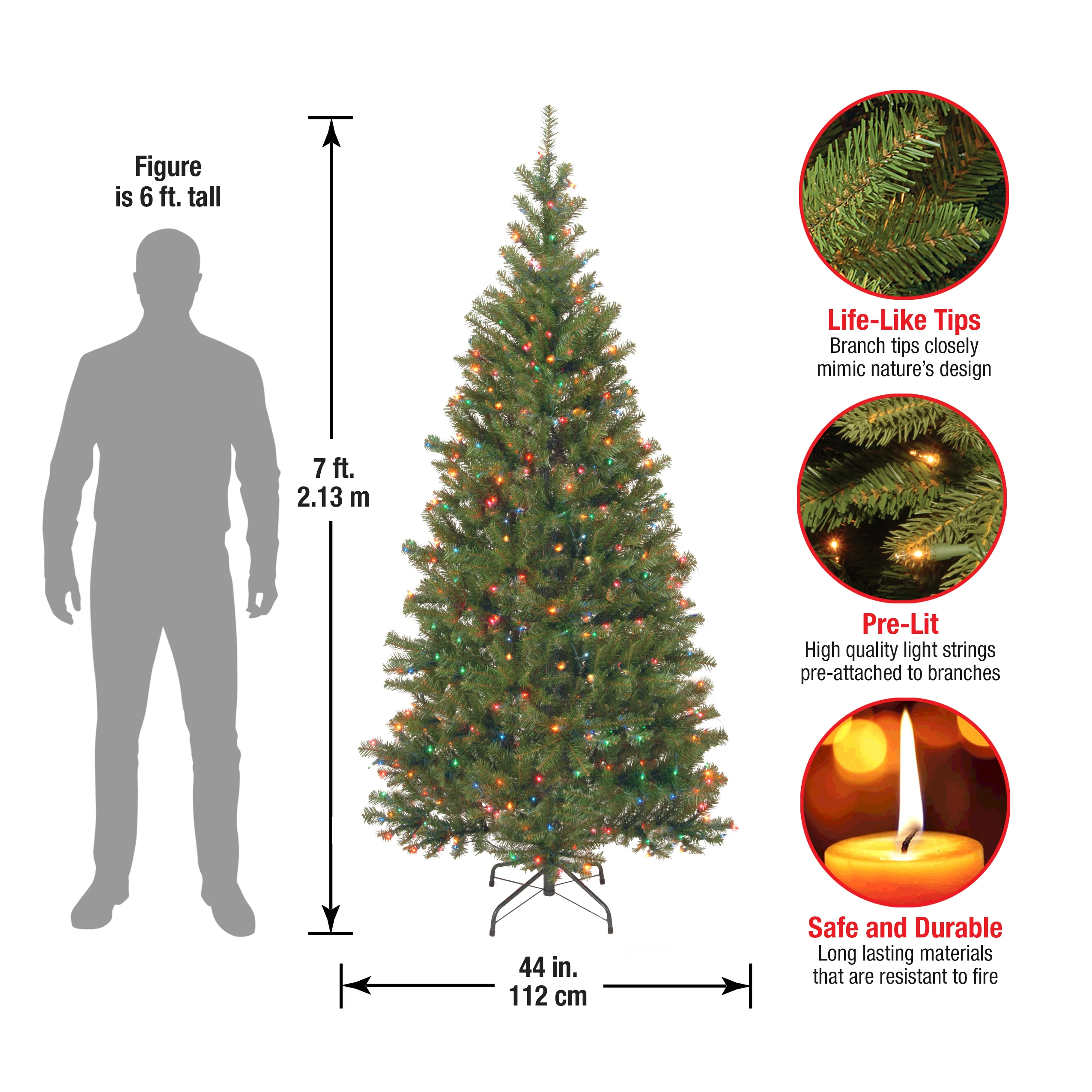 7 ft. Pre-Lit Aspen Spruce Slim Tree with Multicolor Lights, Plug-In - Image 13