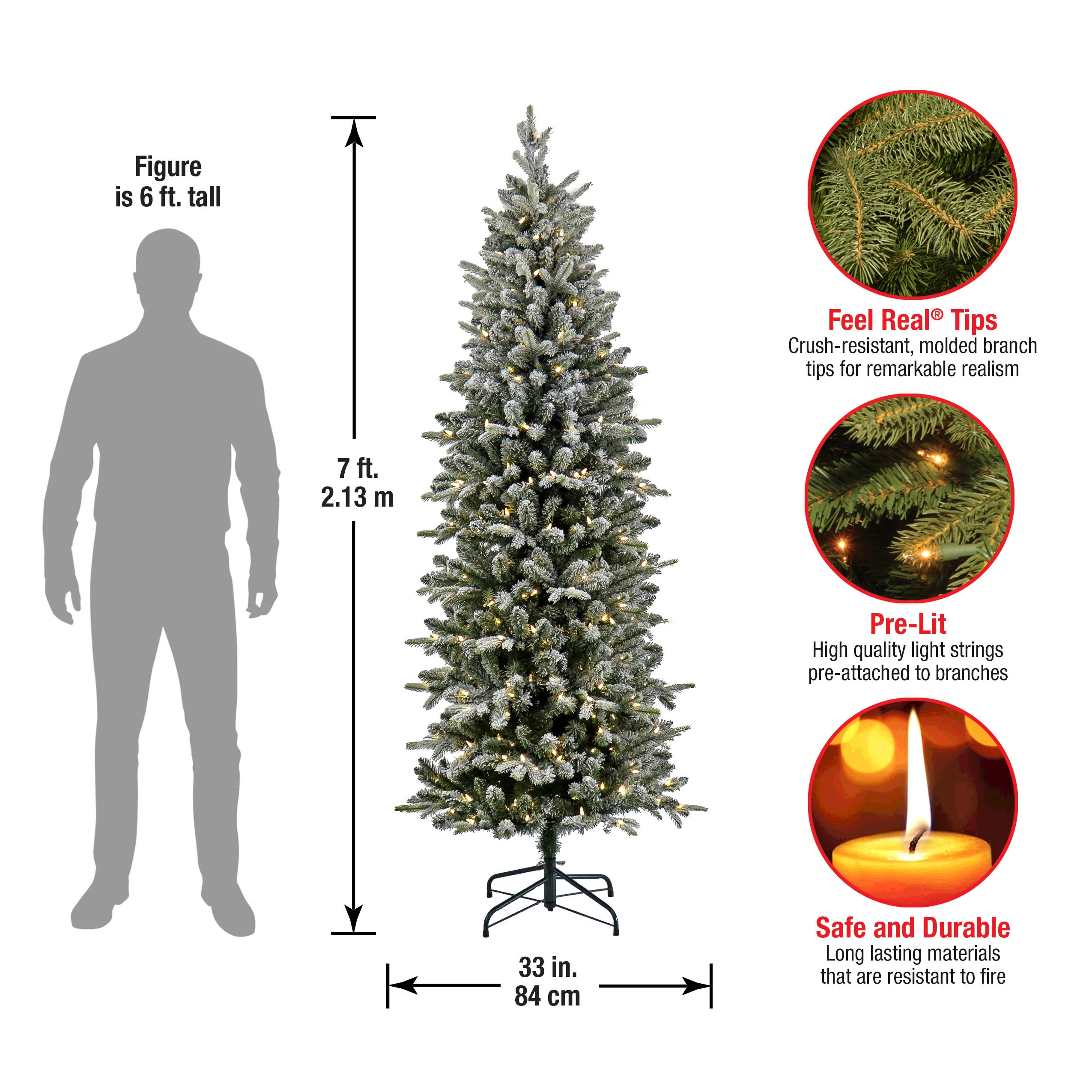 7 ft. Pre-Lit Conger Pine Pencil Slim Tree with LED Lights - Image 5