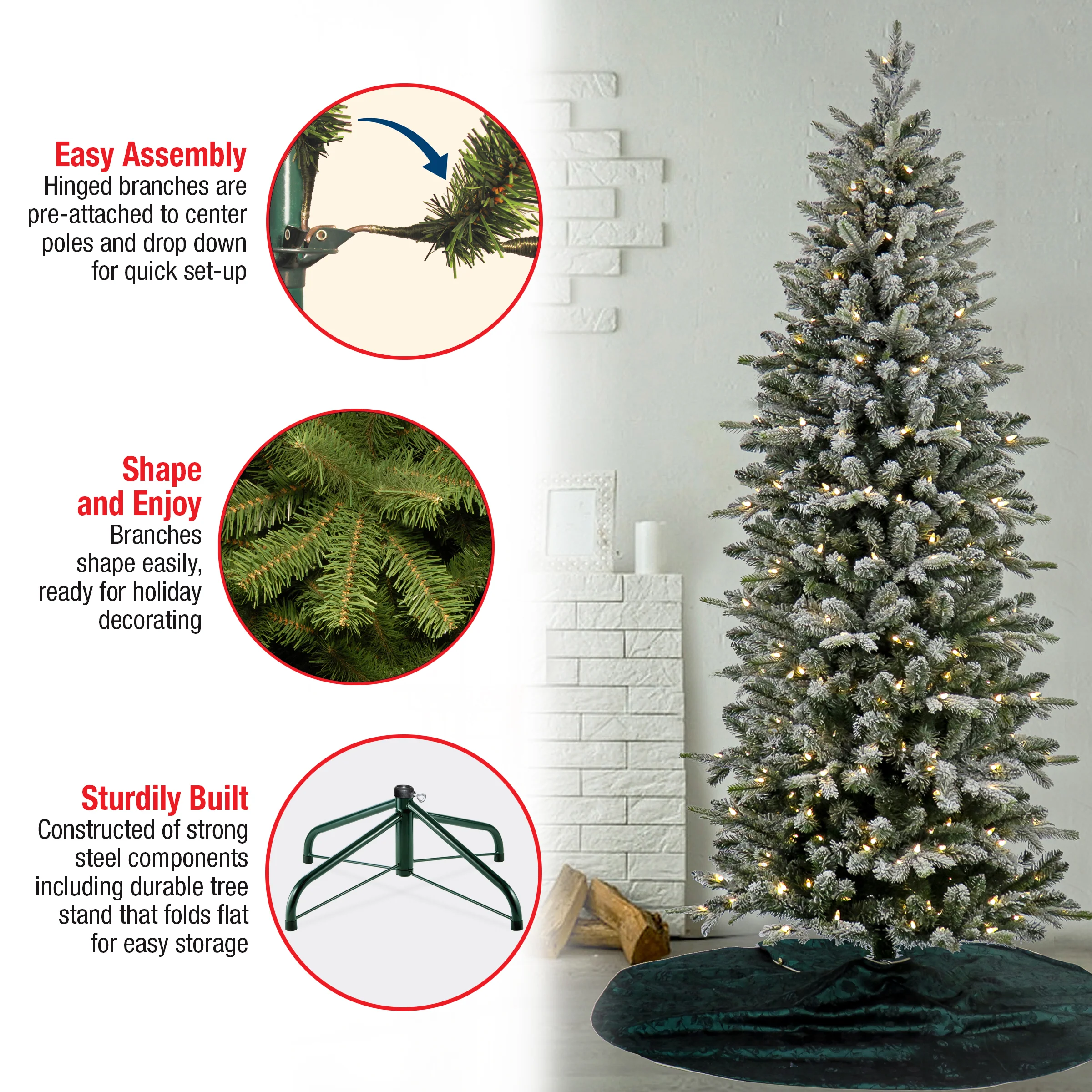 7 ft. Pre-Lit Conger Pine Pencil Slim Tree with LED Lights - Image 6