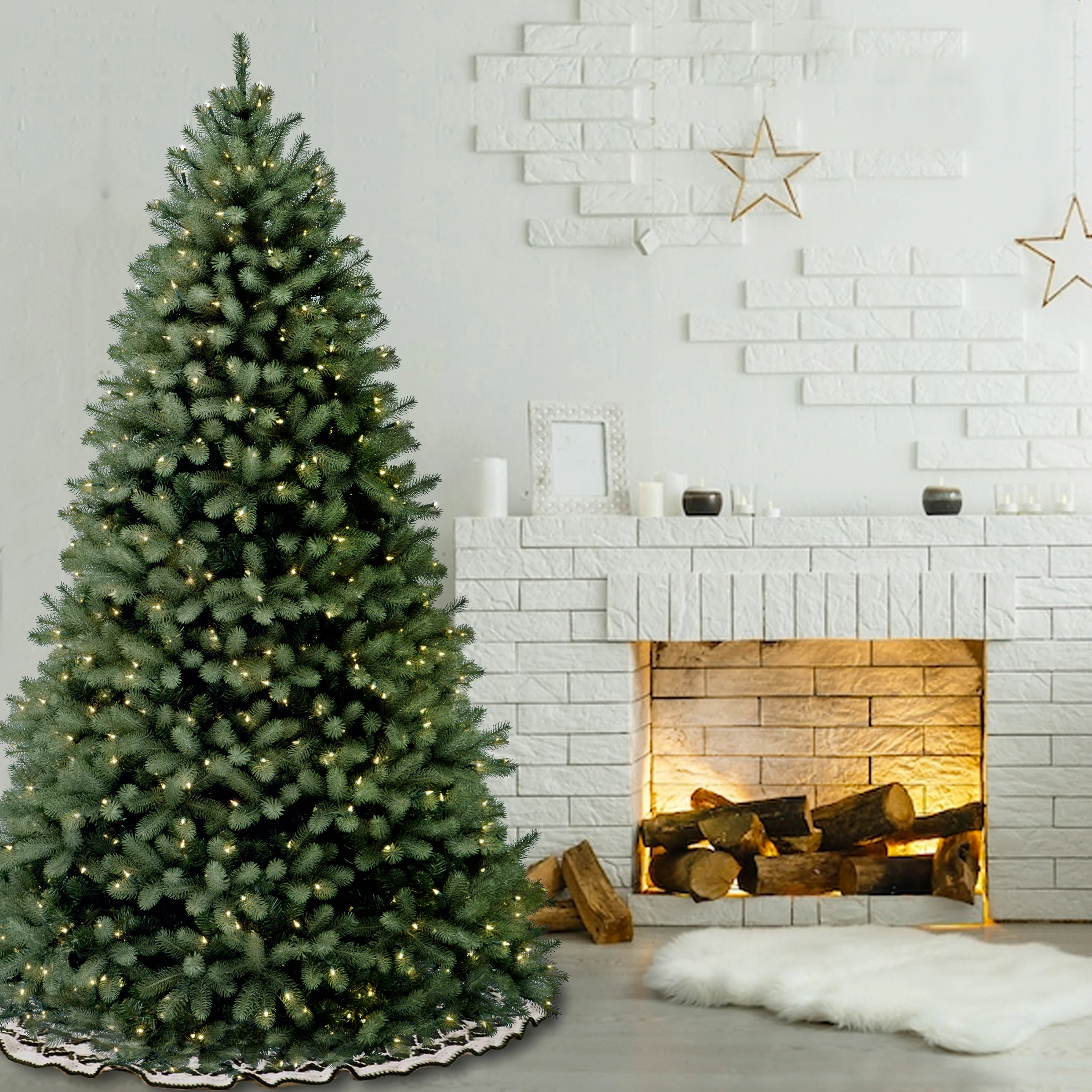 7 ft. Pre-Lit Downswept Douglas Blue Fir Tree with Clear Lights - Image 2