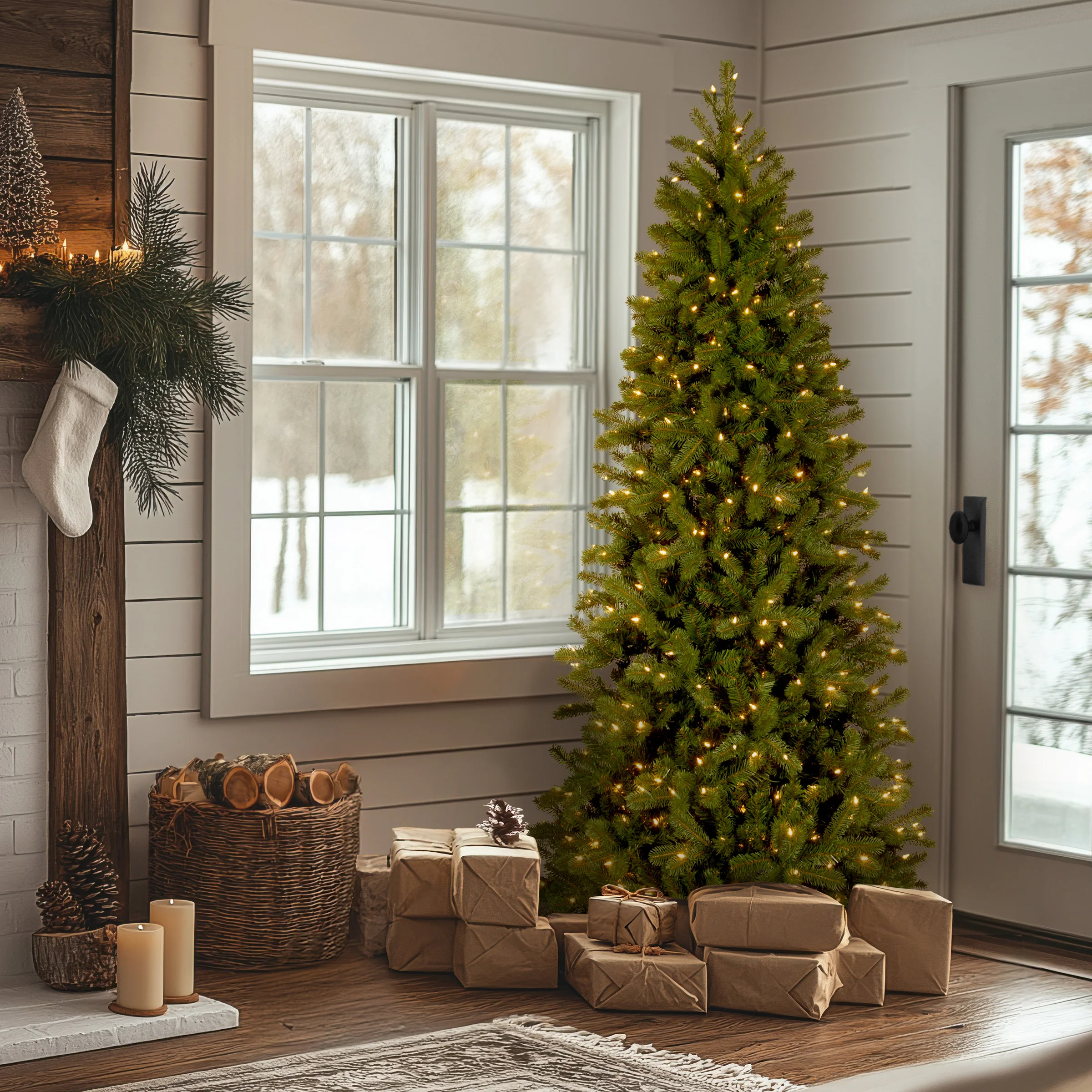 7 ft. Pre-Lit Downswept Douglas Fir Pencil Slim Tree with Dual Color LED Lights, Plug-In - Image 2