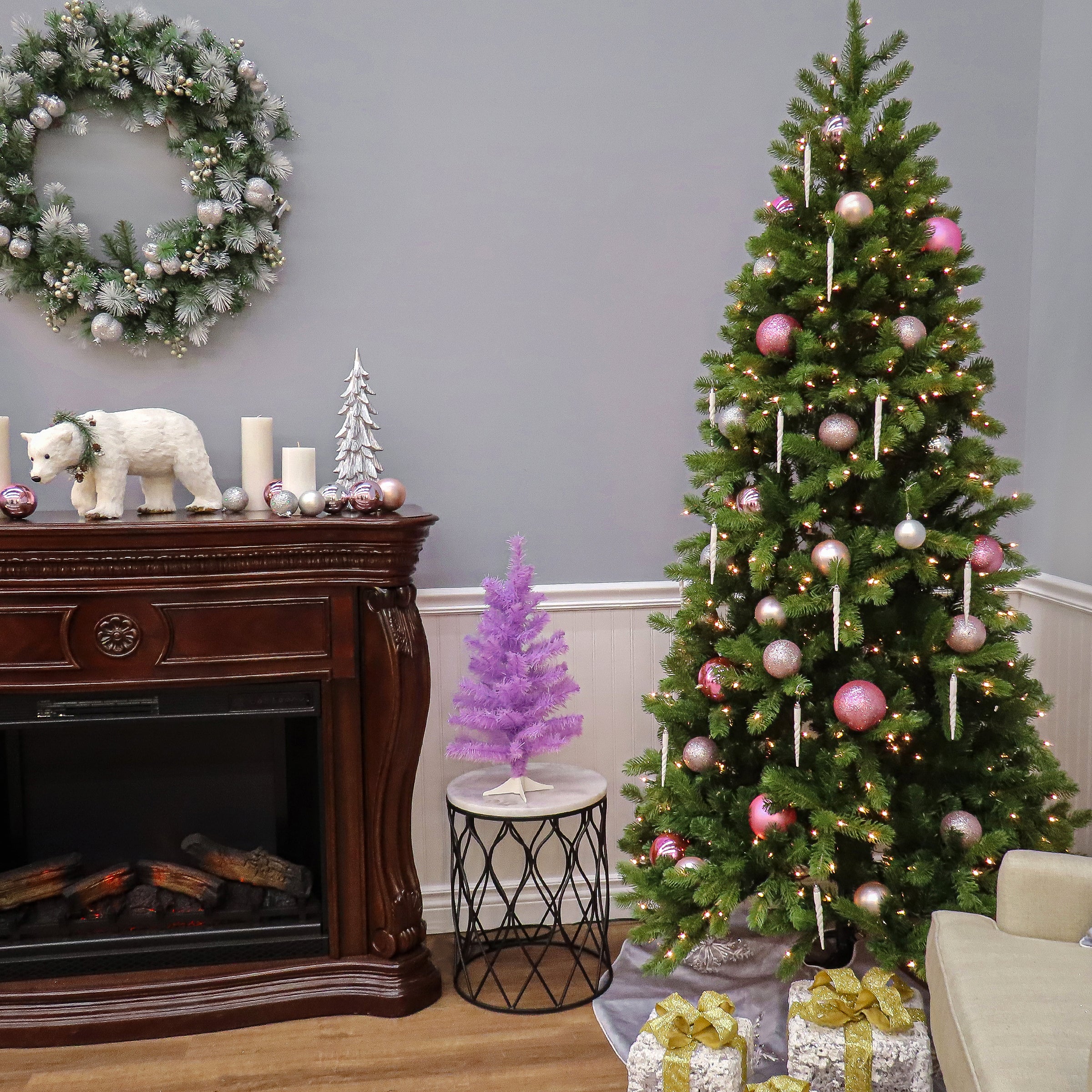 7 ft. Pre-Lit Downswept Douglas Fir Pencil Slim Tree with Dual Color LED Lights, Plug-In - Image 4