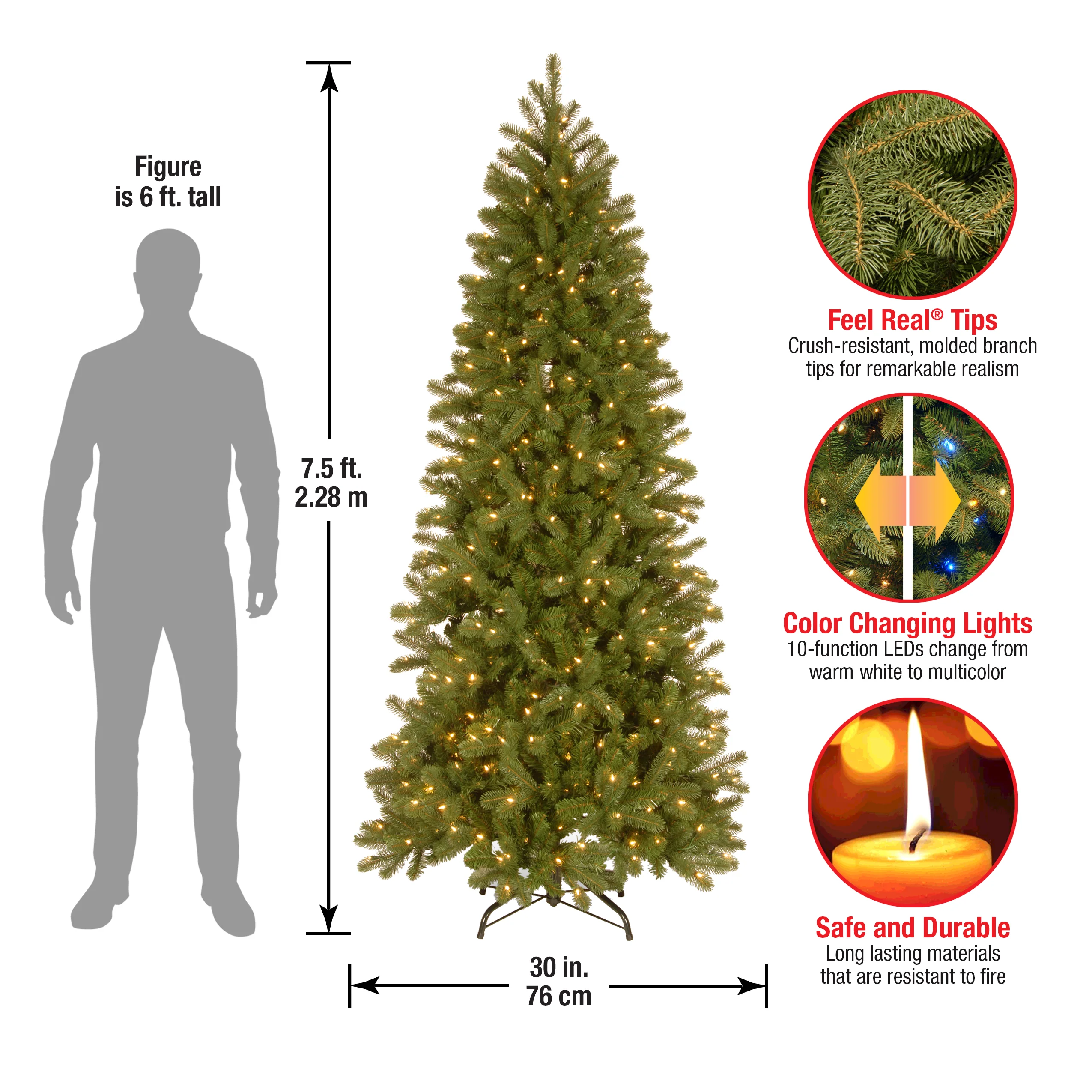 7 ft. Pre-Lit Downswept Douglas Fir Pencil Slim Tree with Dual Color LED Lights, Plug-In - Image 5