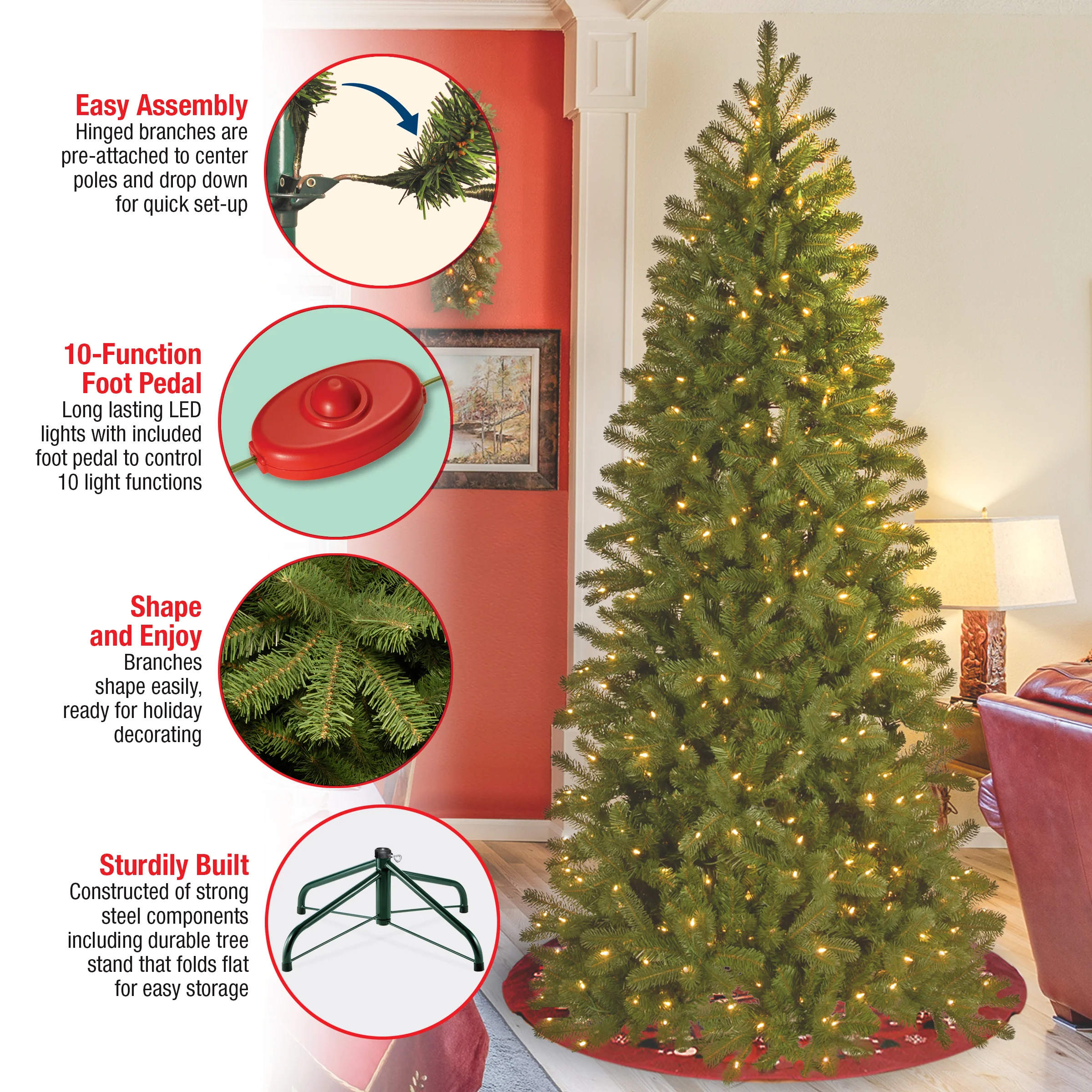 7 ft. Pre-Lit Downswept Douglas Fir Pencil Slim Tree with Dual Color LED Lights, Plug-In - Image 6
