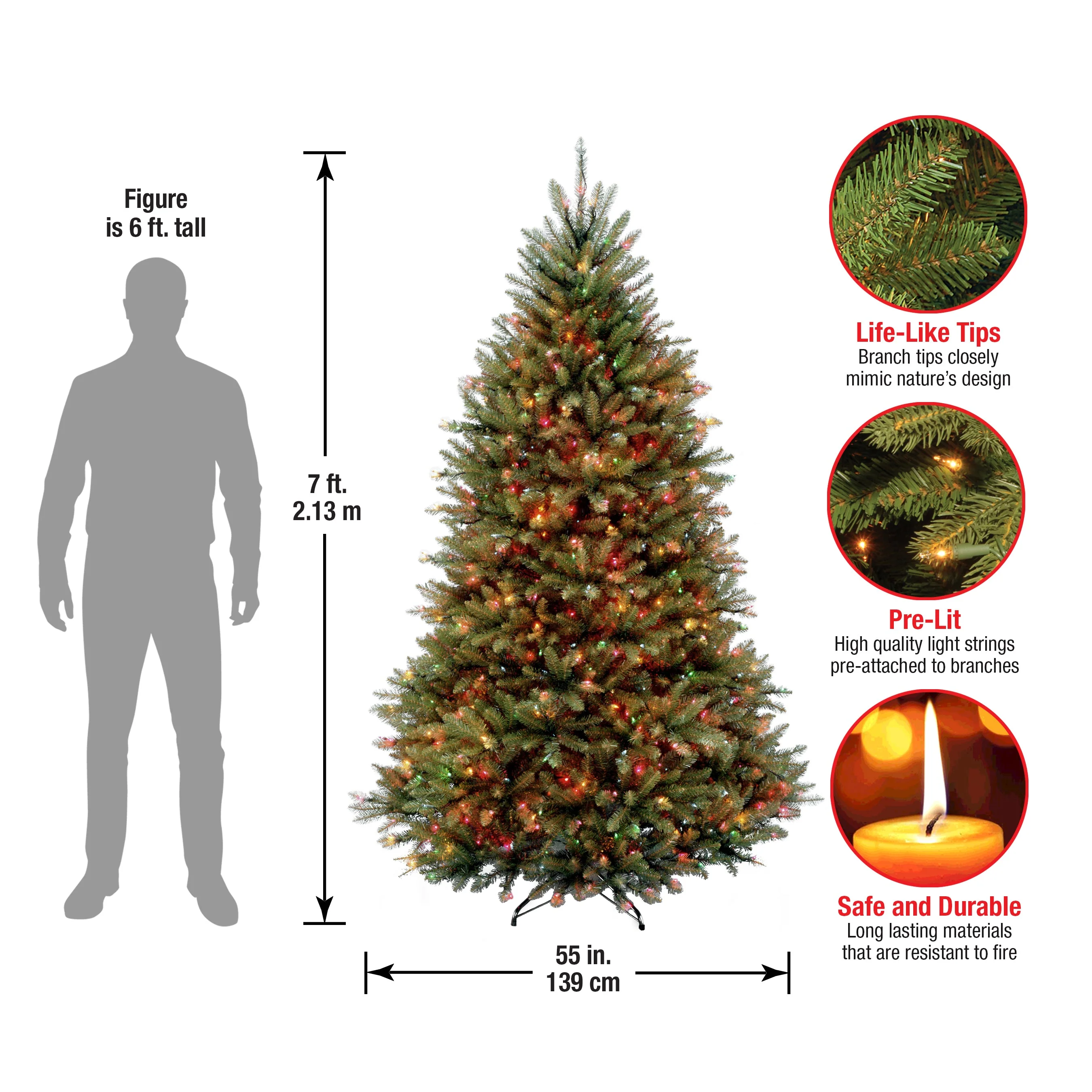 7 ft. Pre-Lit Dunhill Fir Tree with Multicolor Lights, Plug-In - Image 16