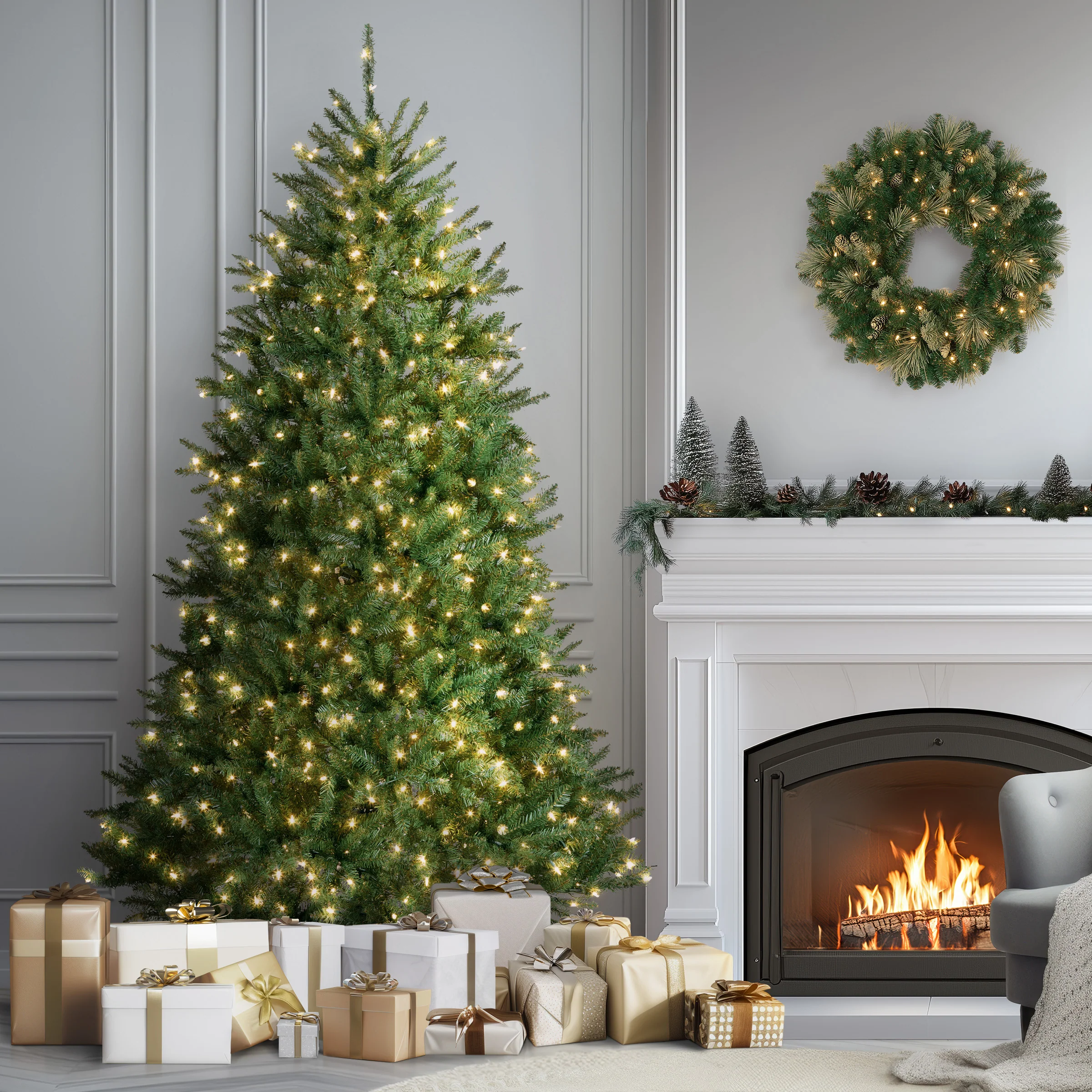 7 ft. Pre-Lit Dunhill Fir Tree with PowerConnect Clear Lights, Plug-In - Image 3