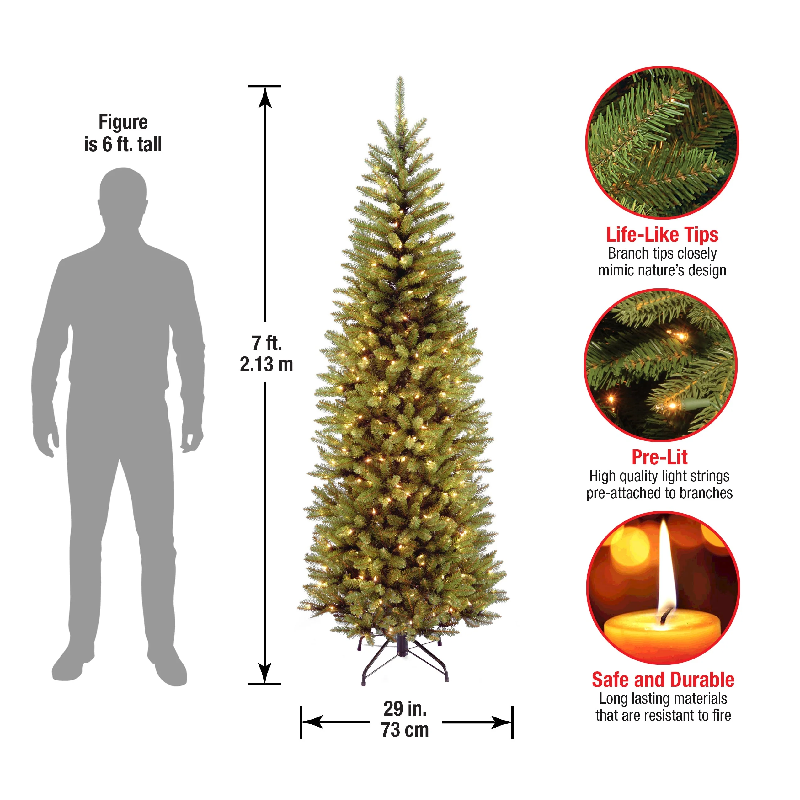 7 ft. Pre-Lit Kingswood Fir Pencil Tree with Clear Lights, Plug-In - Image 6