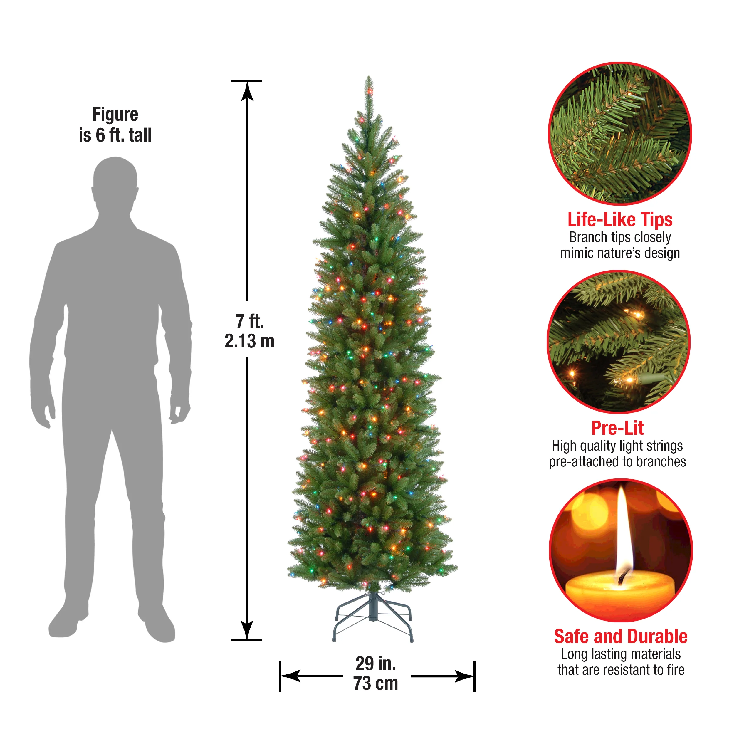 7 ft. Pre-Lit Kingswood Fir Pencil Tree with Multicolor Lights, Plug-In - Image 9