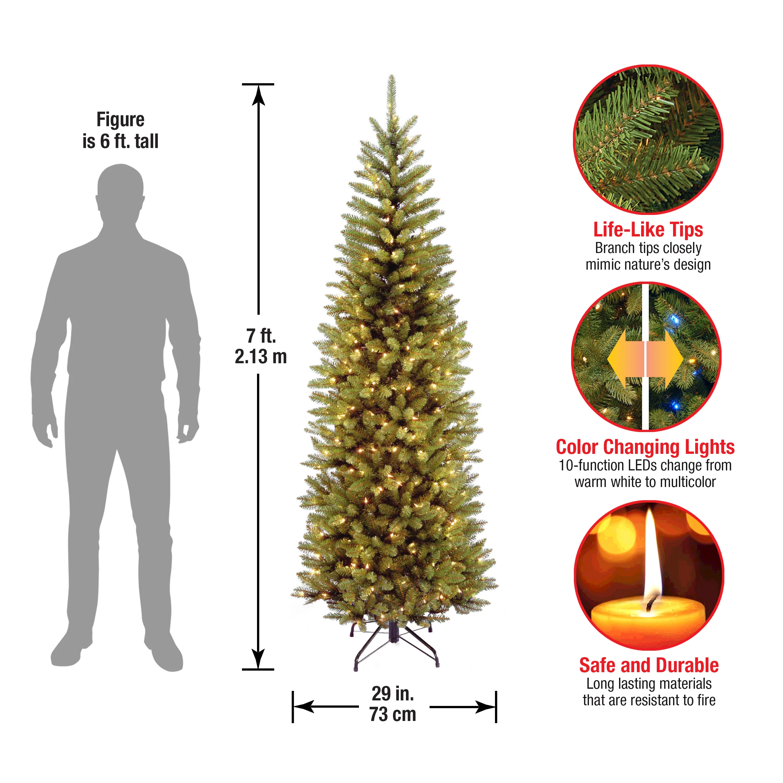 7 ft. Pre-Lit Kingswood Fir Pencil Tree with Power Connect Dual Color LED Lights, Plug-In - Image 6