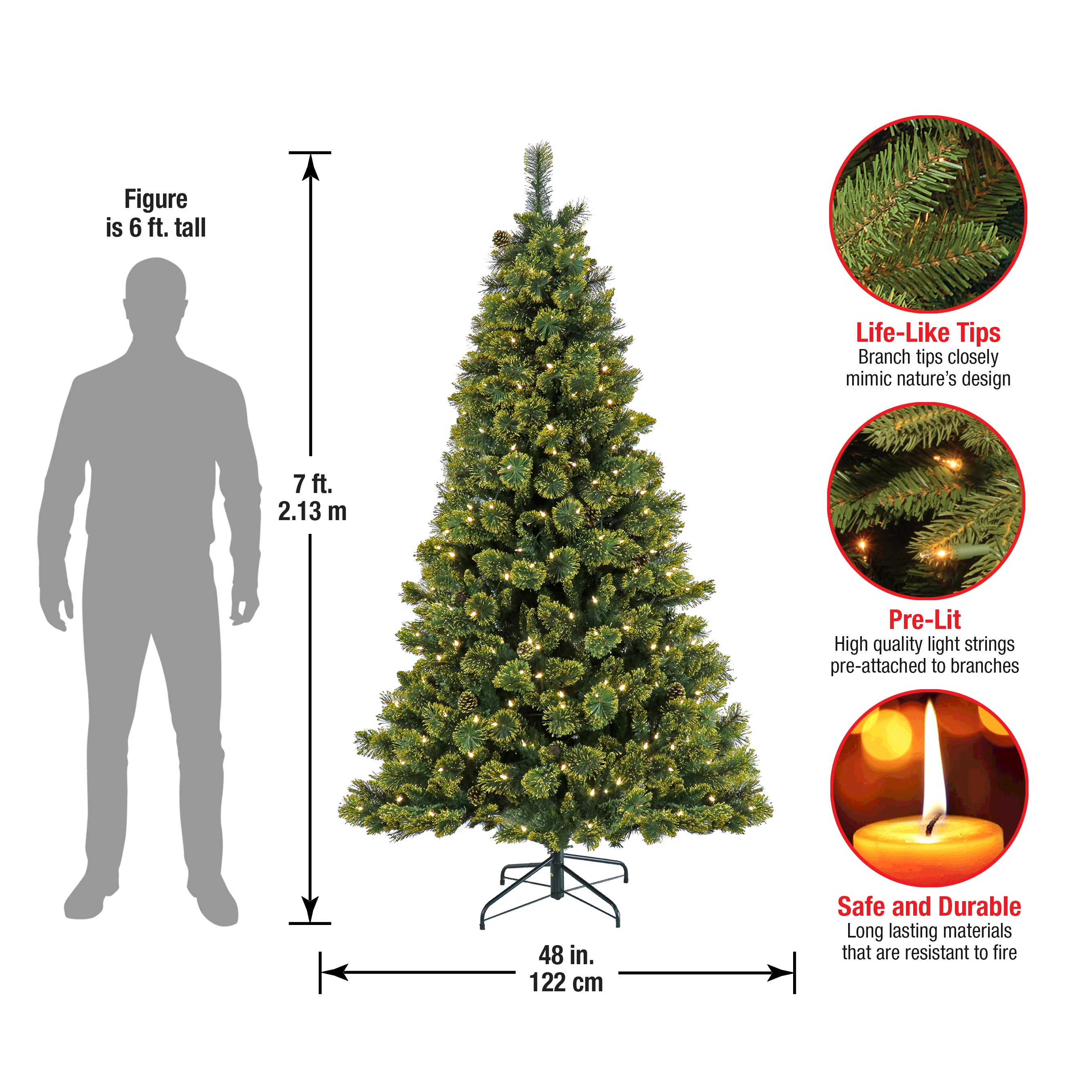 7 ft. Pre-Lit Maine Pine Tree with LED Lights, Plug-In - Image 5