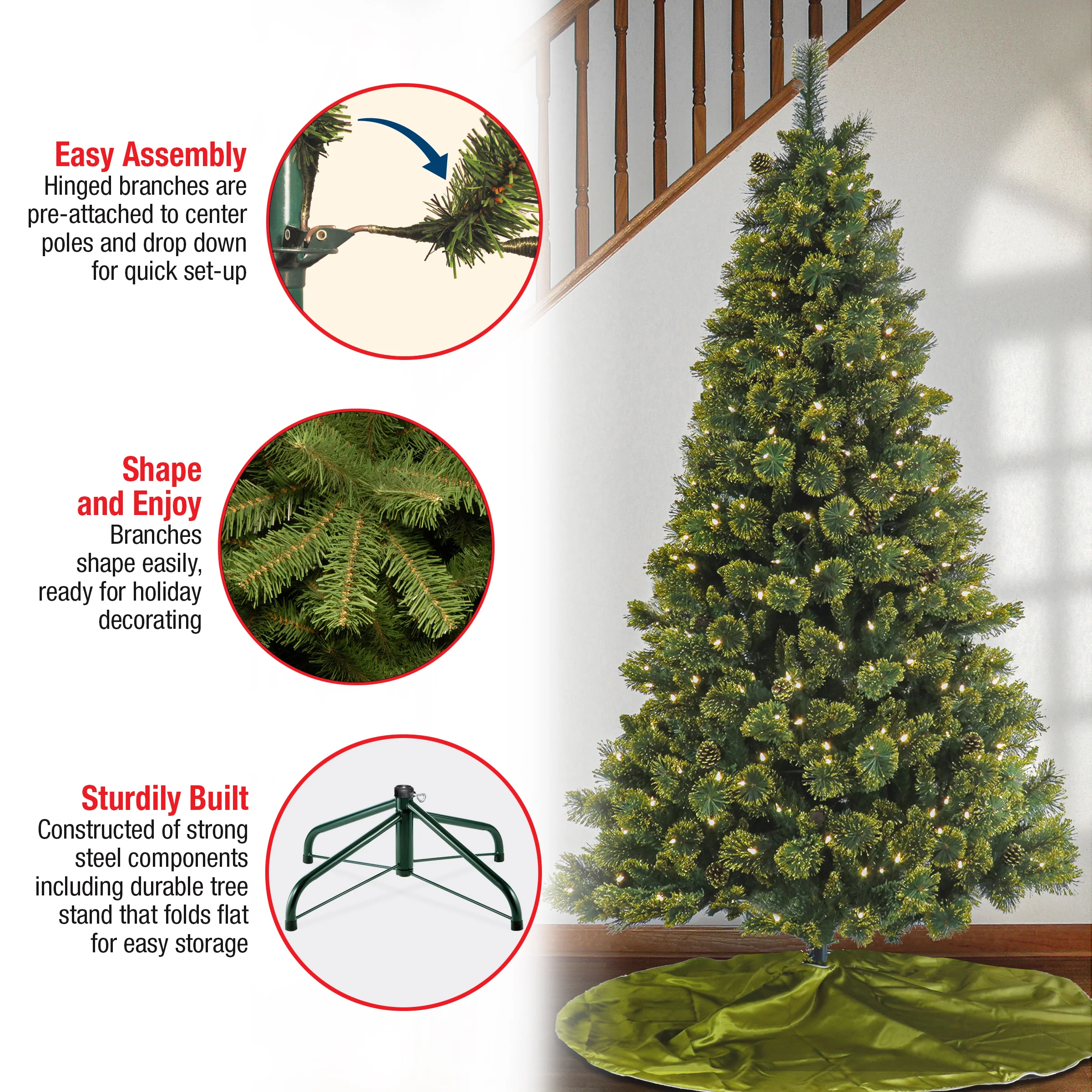 7 ft. Pre-Lit Maine Pine Tree with LED Lights, Plug-In - Image 6